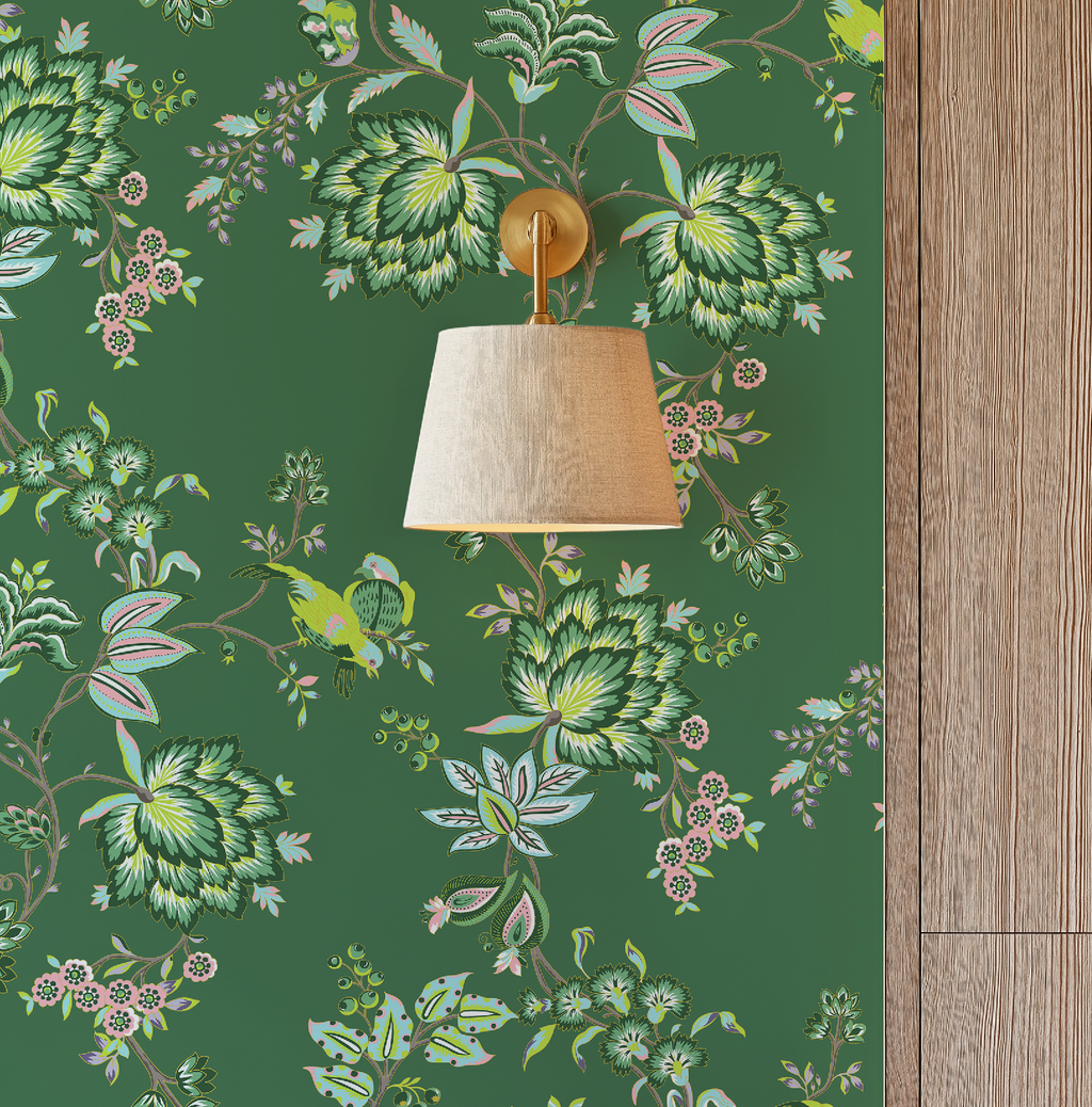 Bohemian Vines in Green - Wallpaper