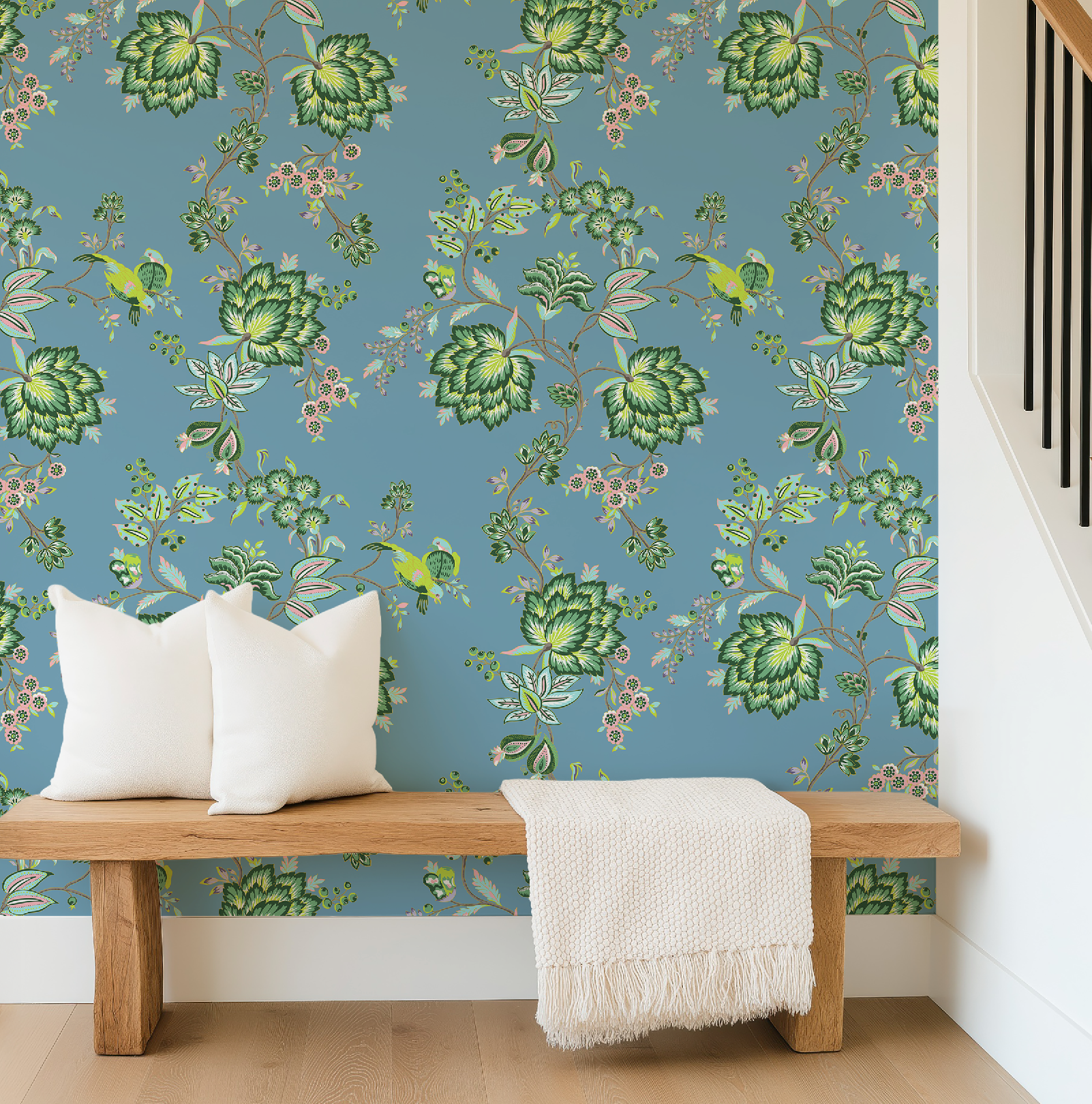 Bohemian Vines in Blue - Wallpaper