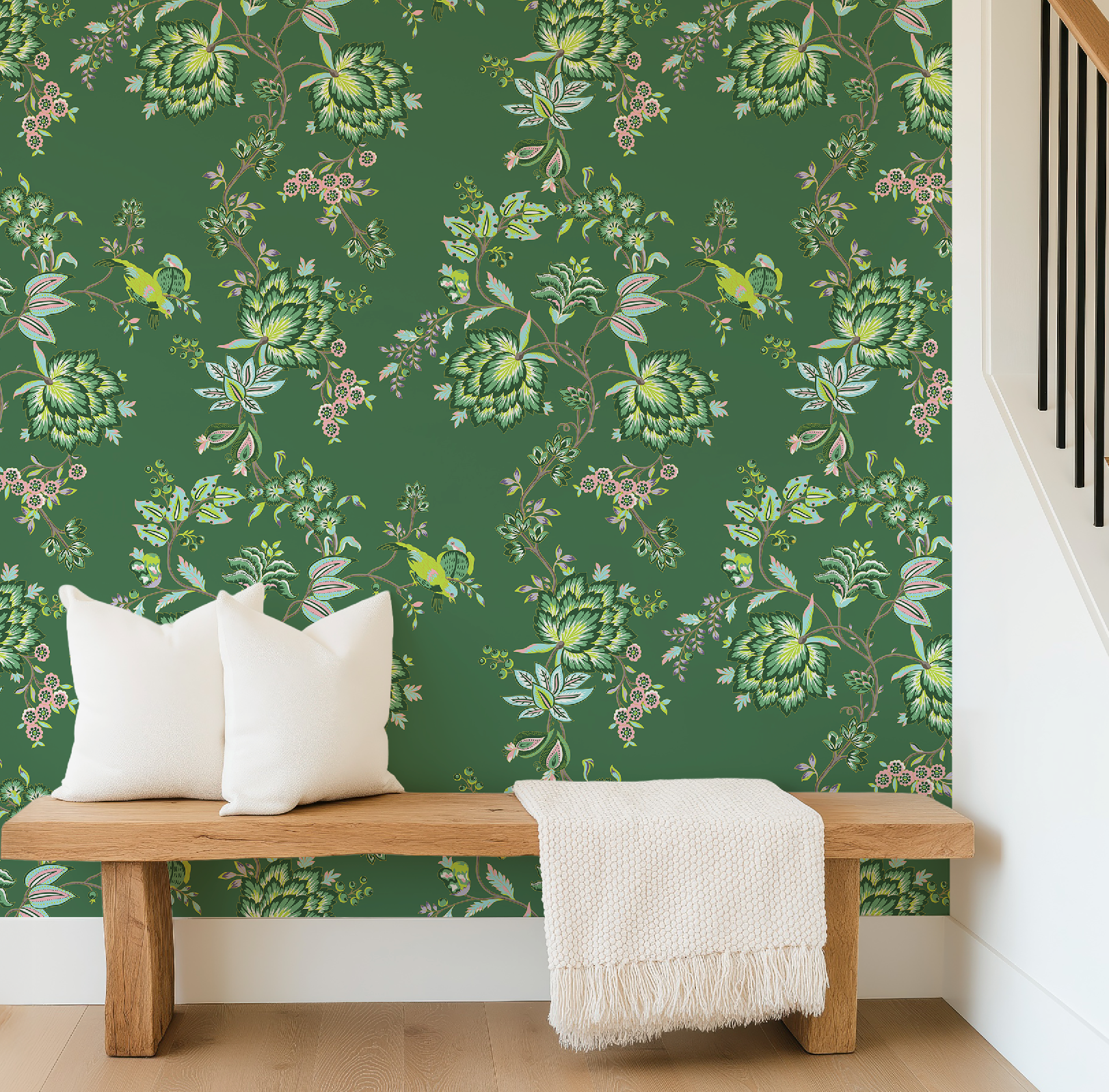 Bohemian Vines in Green - Wallpaper