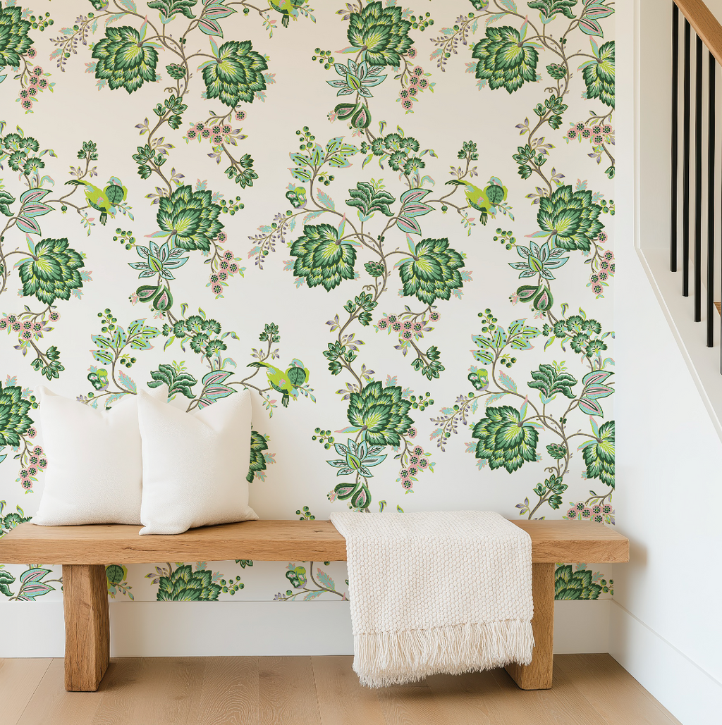 Bohemian Vines in White - Wallpaper
