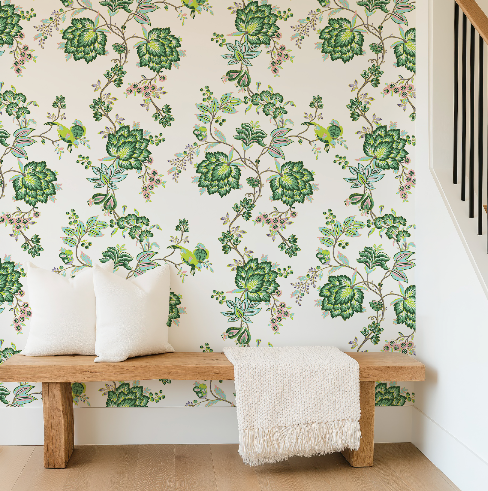 Bohemian Vines in White - Wallpaper