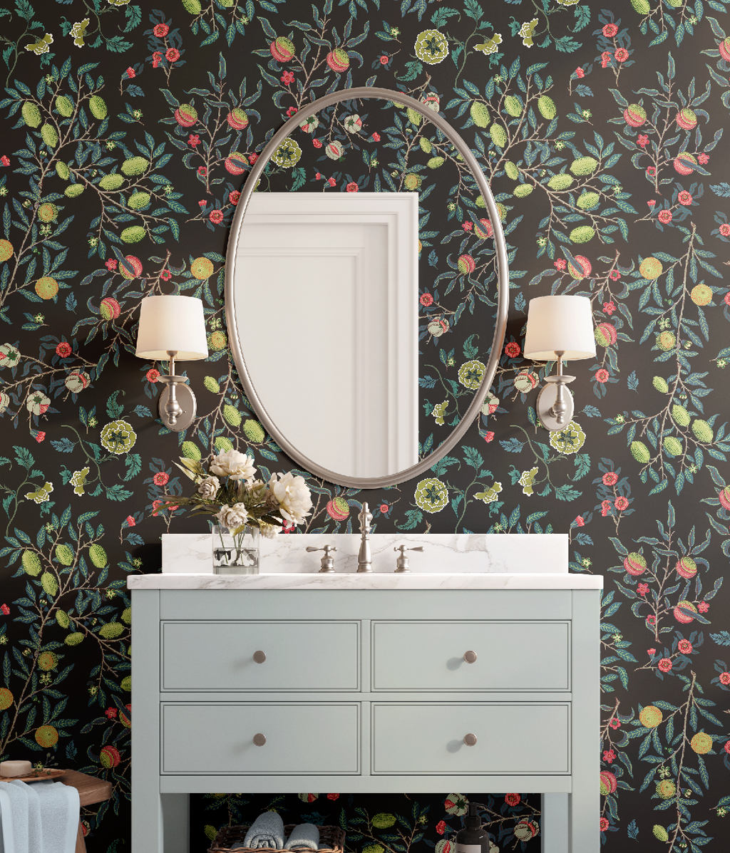 Vines William Morris Dark Botanical Charcoal - Wallpaper
