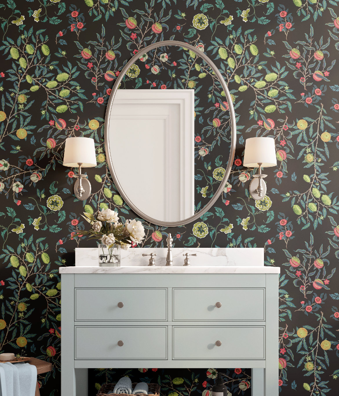 Vines William Morris Dark Botanical Charcoal - Wallpaper