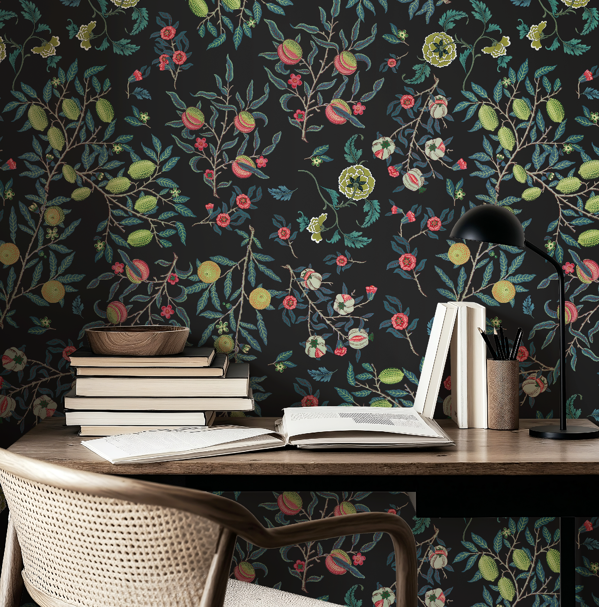 Vines William Morris Dark Botanical Charcoal - Wallpaper
