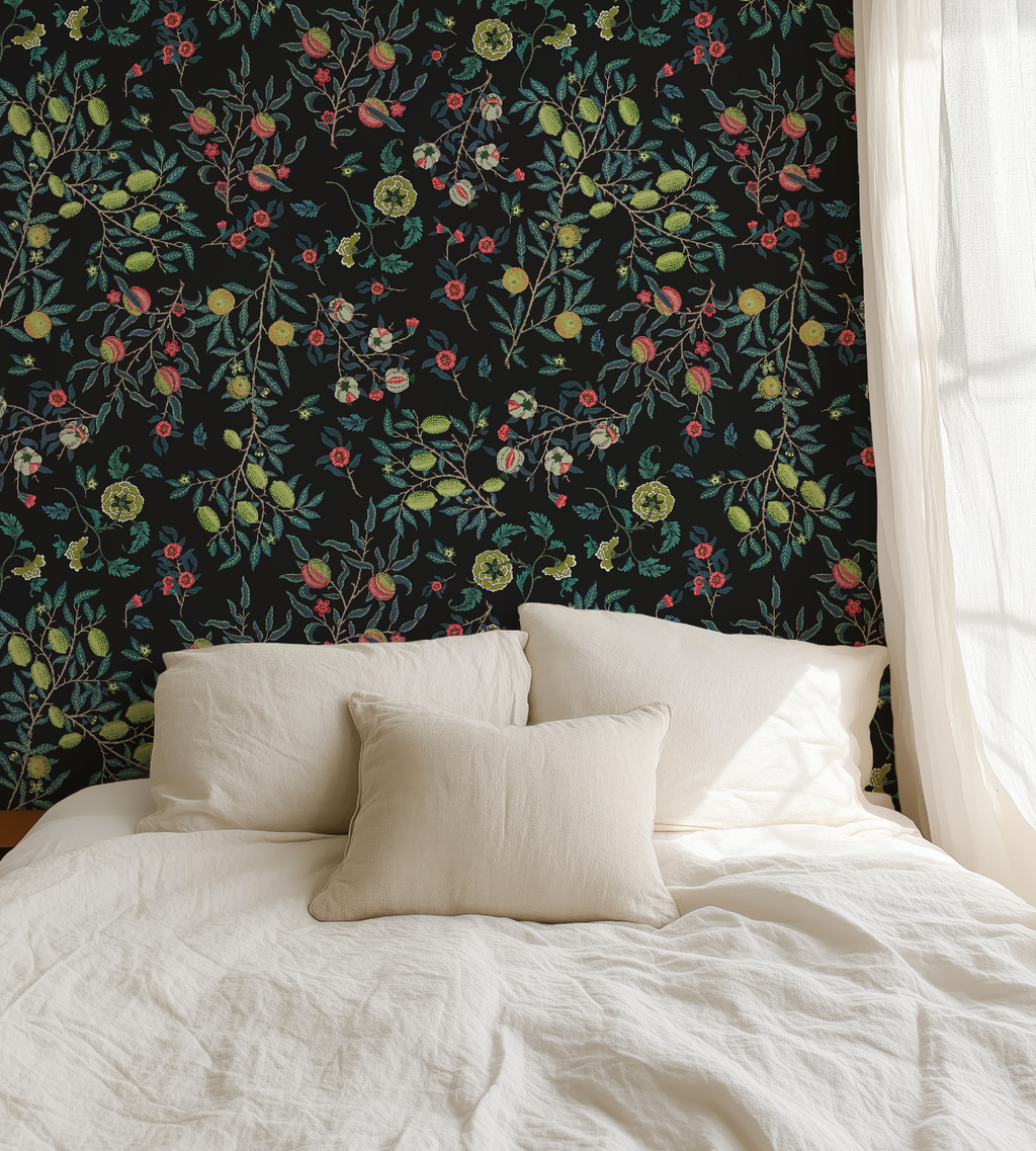 Vines William Morris Dark Botanical Charcoal - Wallpaper