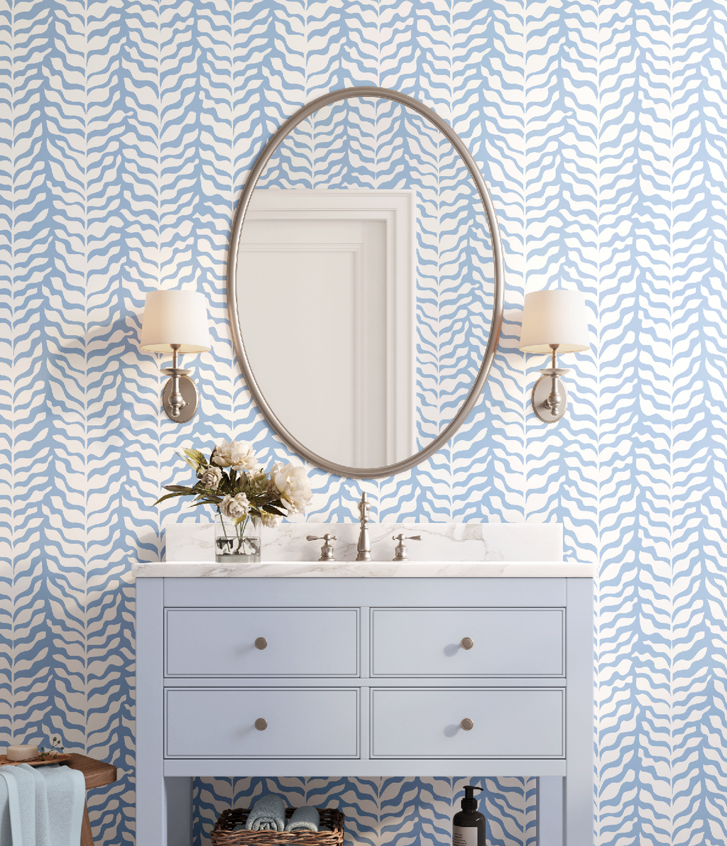 Boho Garden Blue Trellis Botanical - Wallpaper