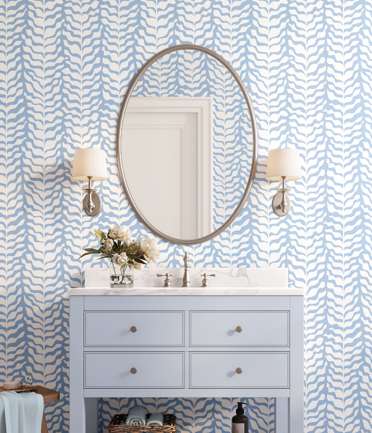 Boho Garden Blue Trellis Botanical - Wallpaper