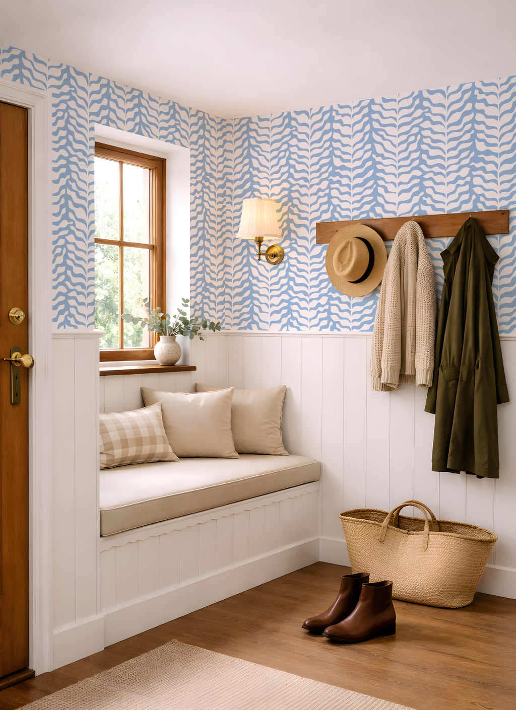 Boho Garden Blue Trellis Botanical - Wallpaper