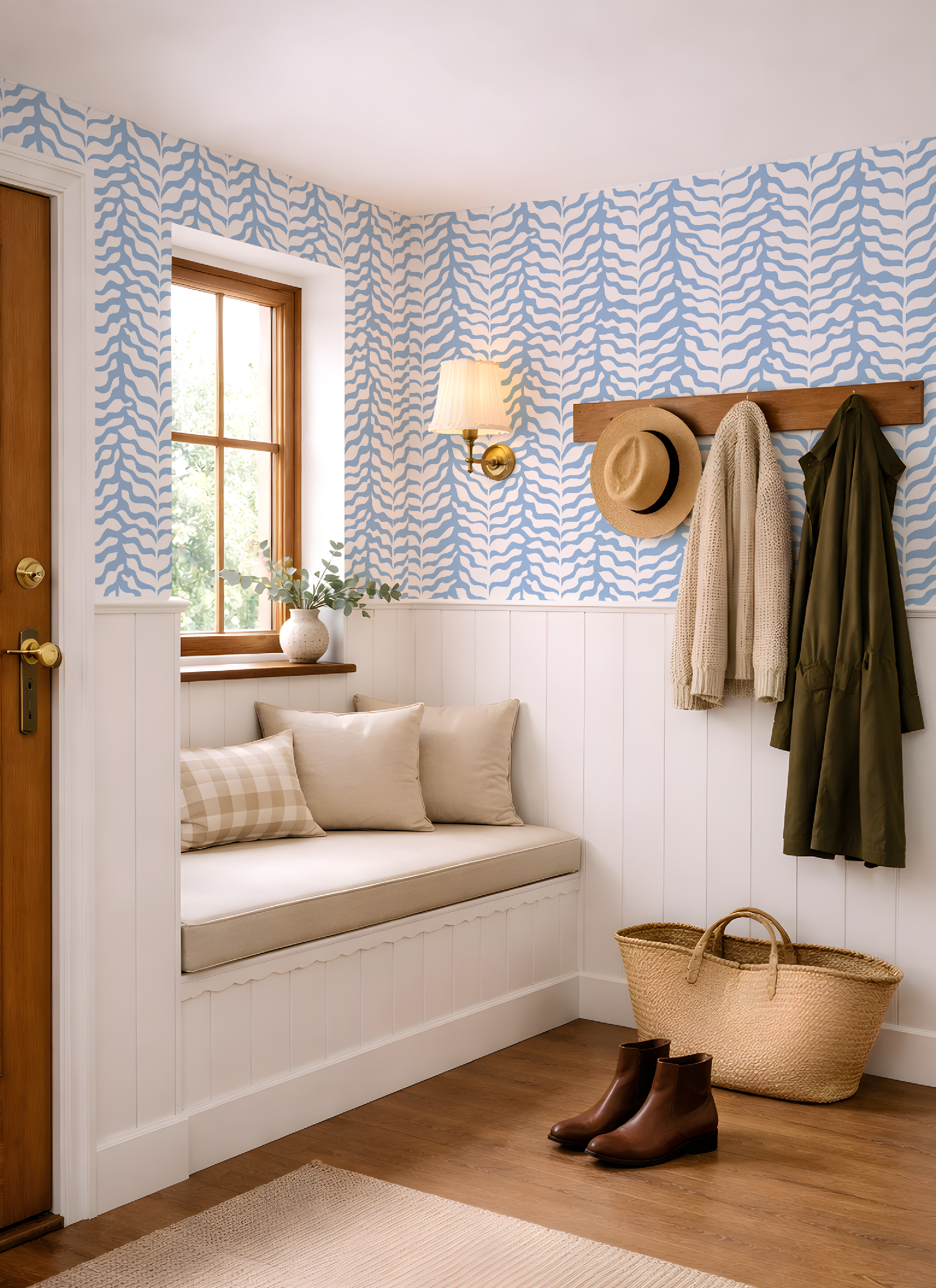 Boho Garden Blue Trellis Botanical - Wallpaper