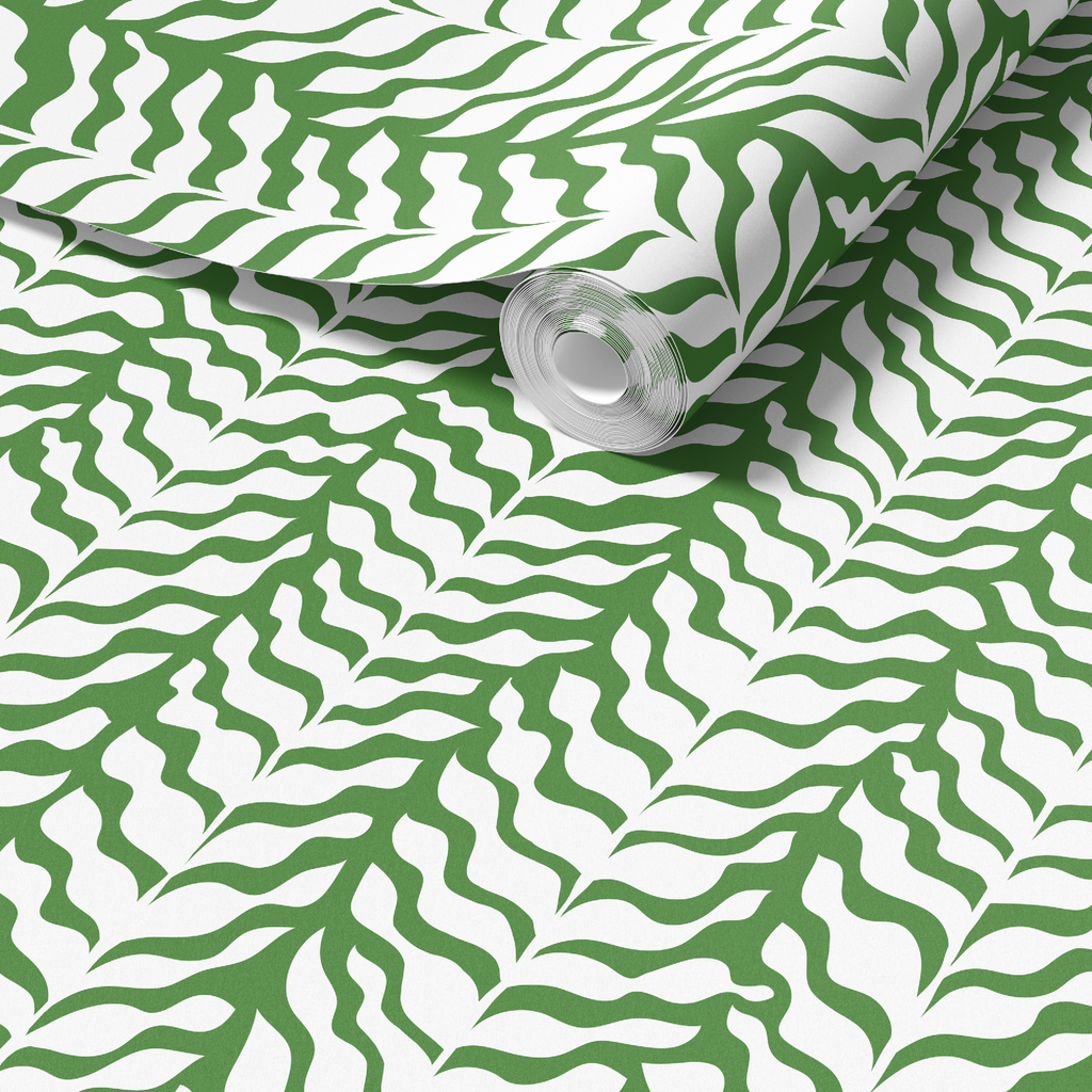 Boho Garden Green & White Botanical Chinoiserie Style - Wallpaper