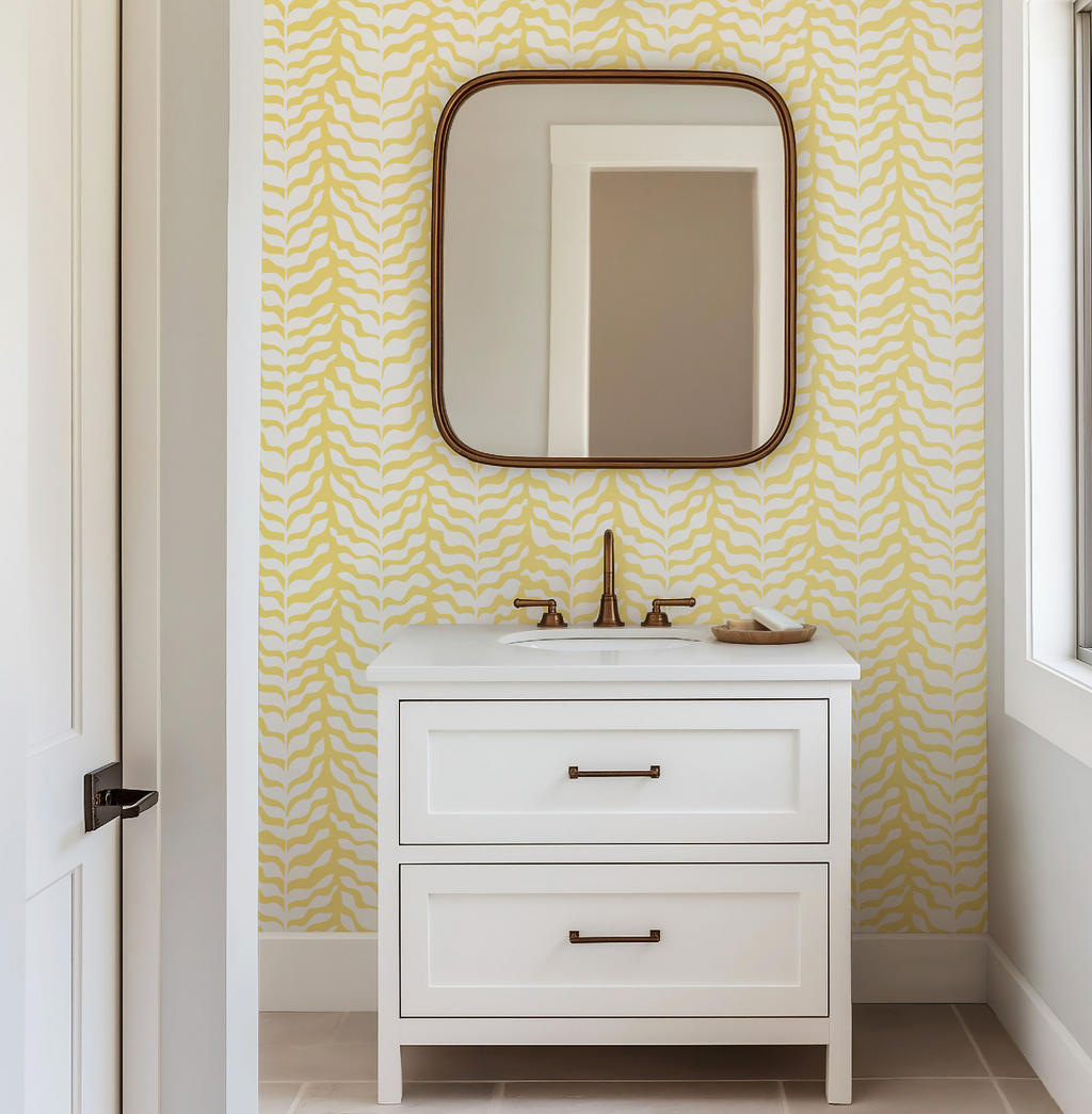 Boho Garden Yellow & White Trellis Botanical Chinoiserie Style - Wallpaper