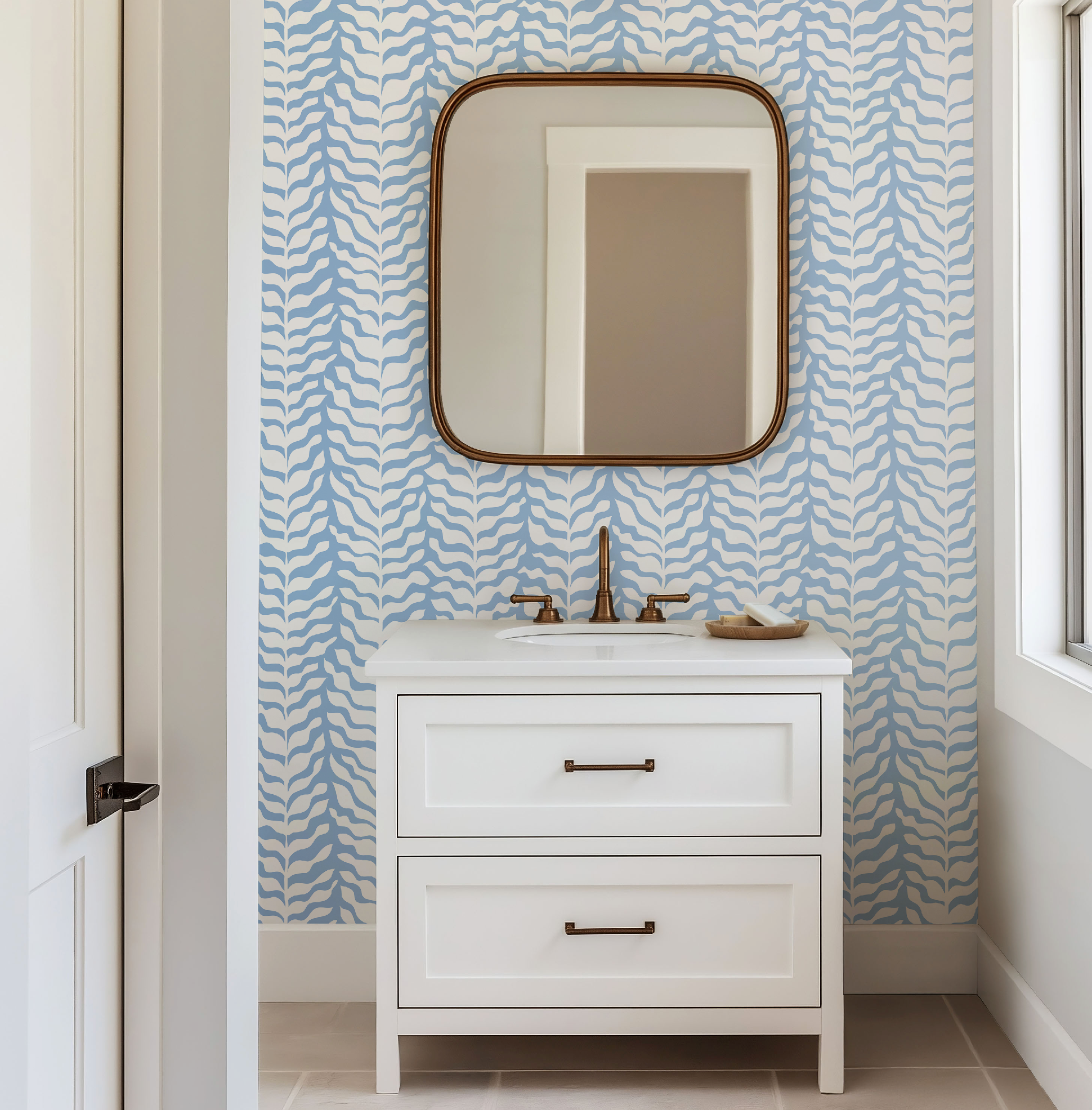 Boho Garden Blue Trellis Botanical - Wallpaper