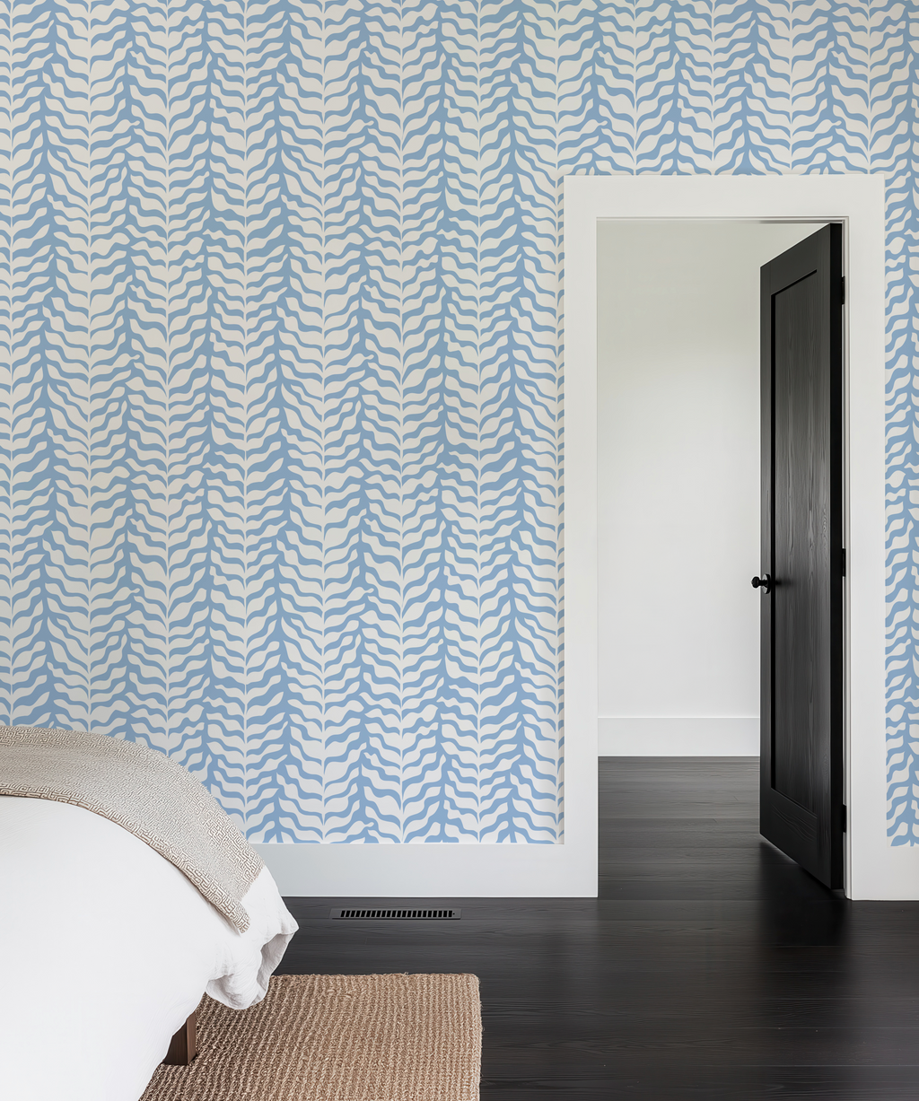 Boho Garden Blue Trellis Botanical - Wallpaper