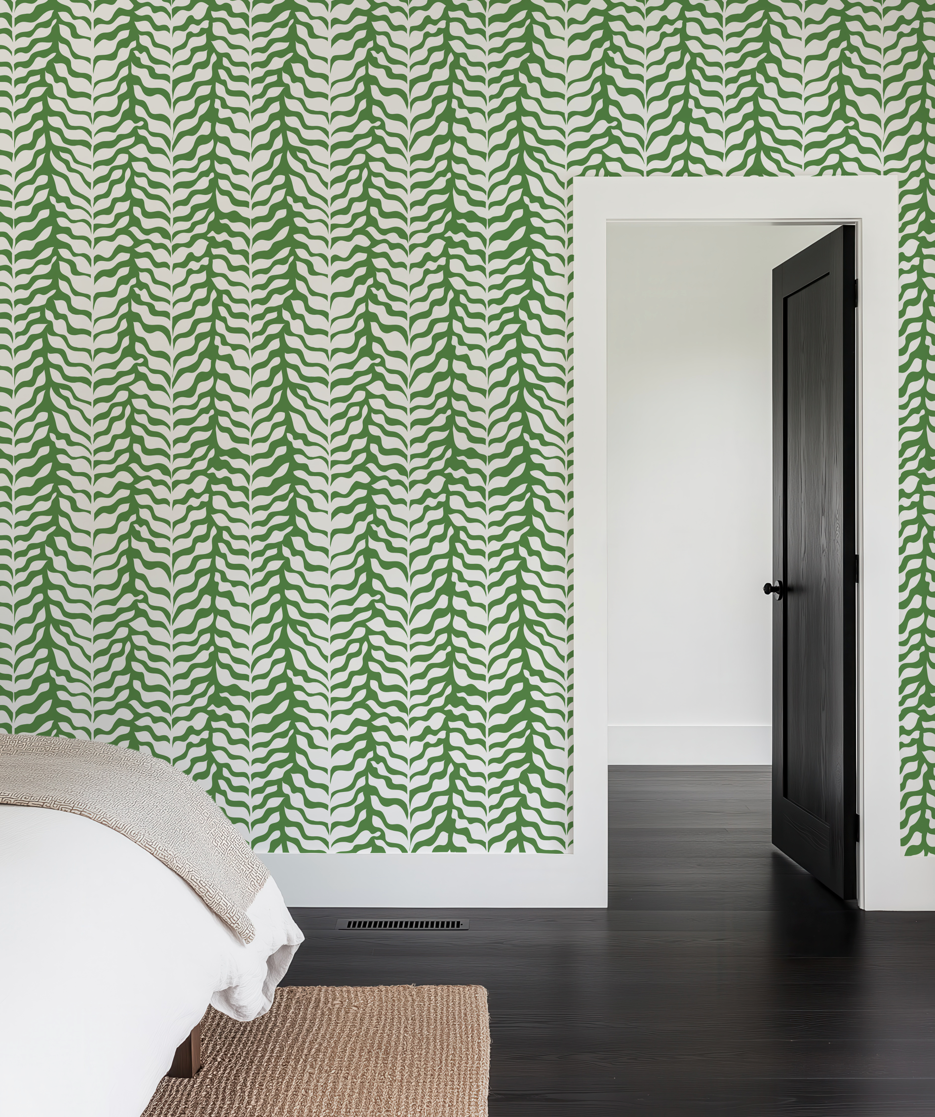 Boho Garden Green & White Botanical Chinoiserie Style - Wallpaper