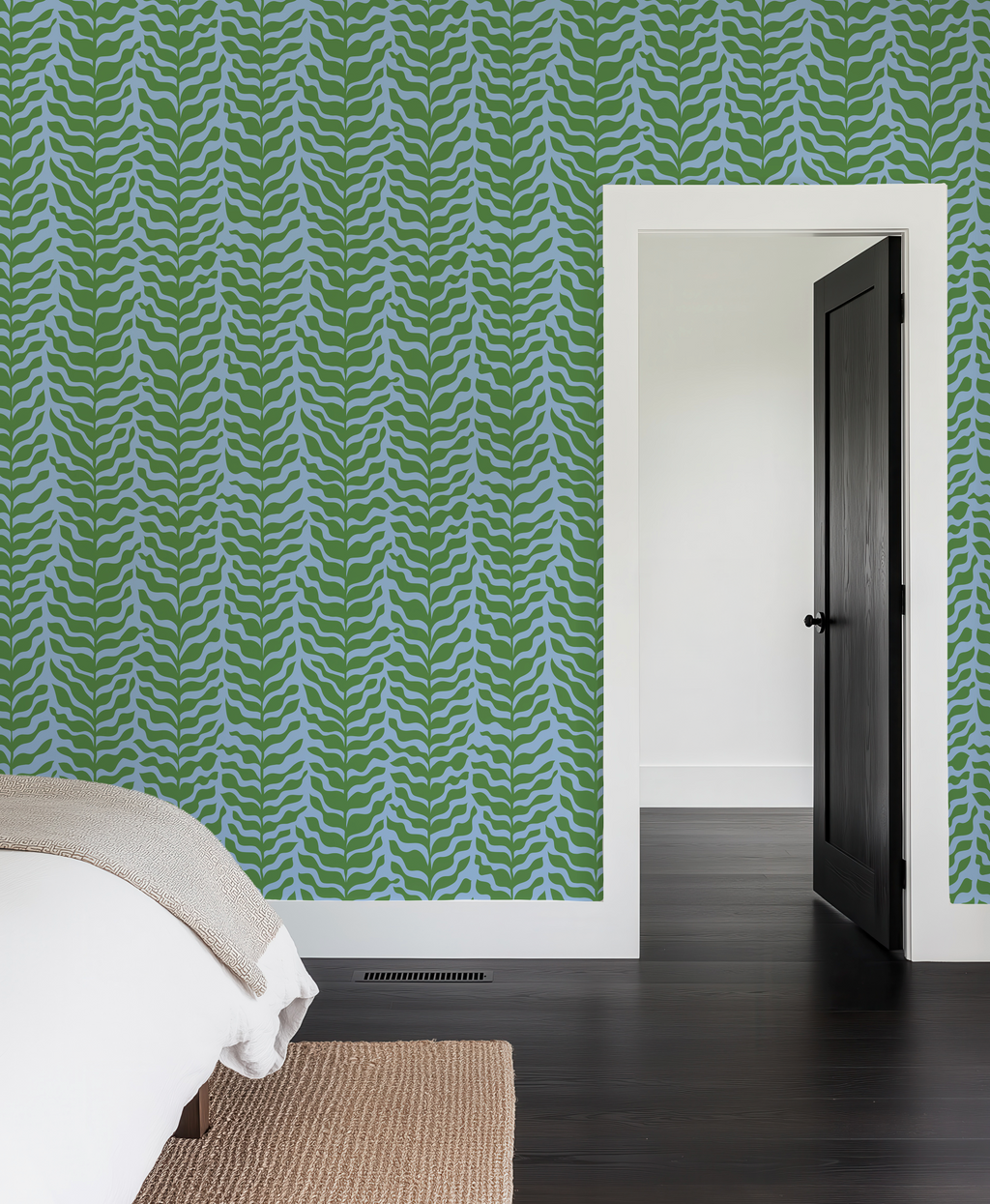 Boho Garden Green & Blue Trellis Botanical Chinoiserie Style - Wallpaper