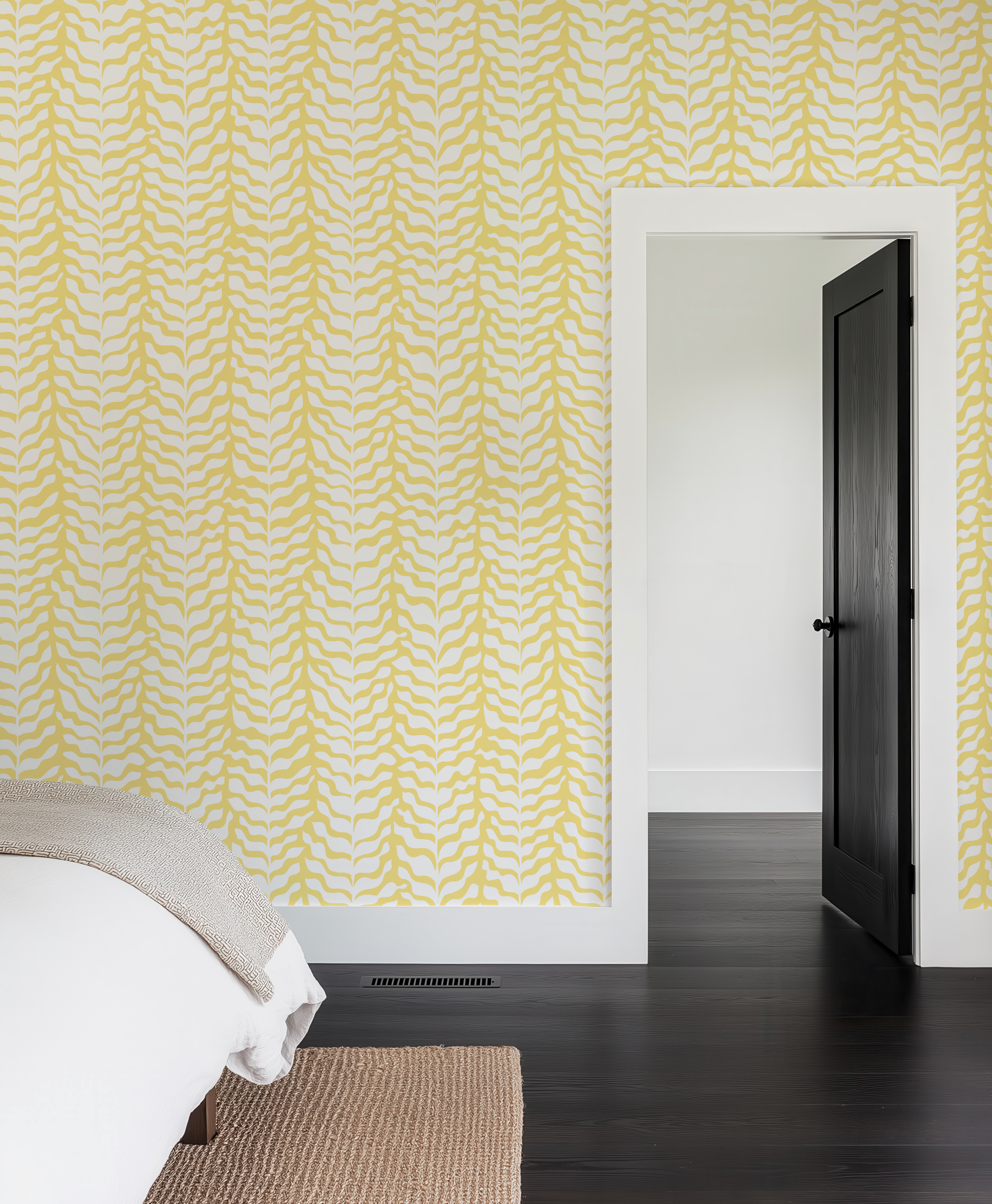 Boho Garden Yellow & White Trellis Botanical Chinoiserie Style - Wallpaper