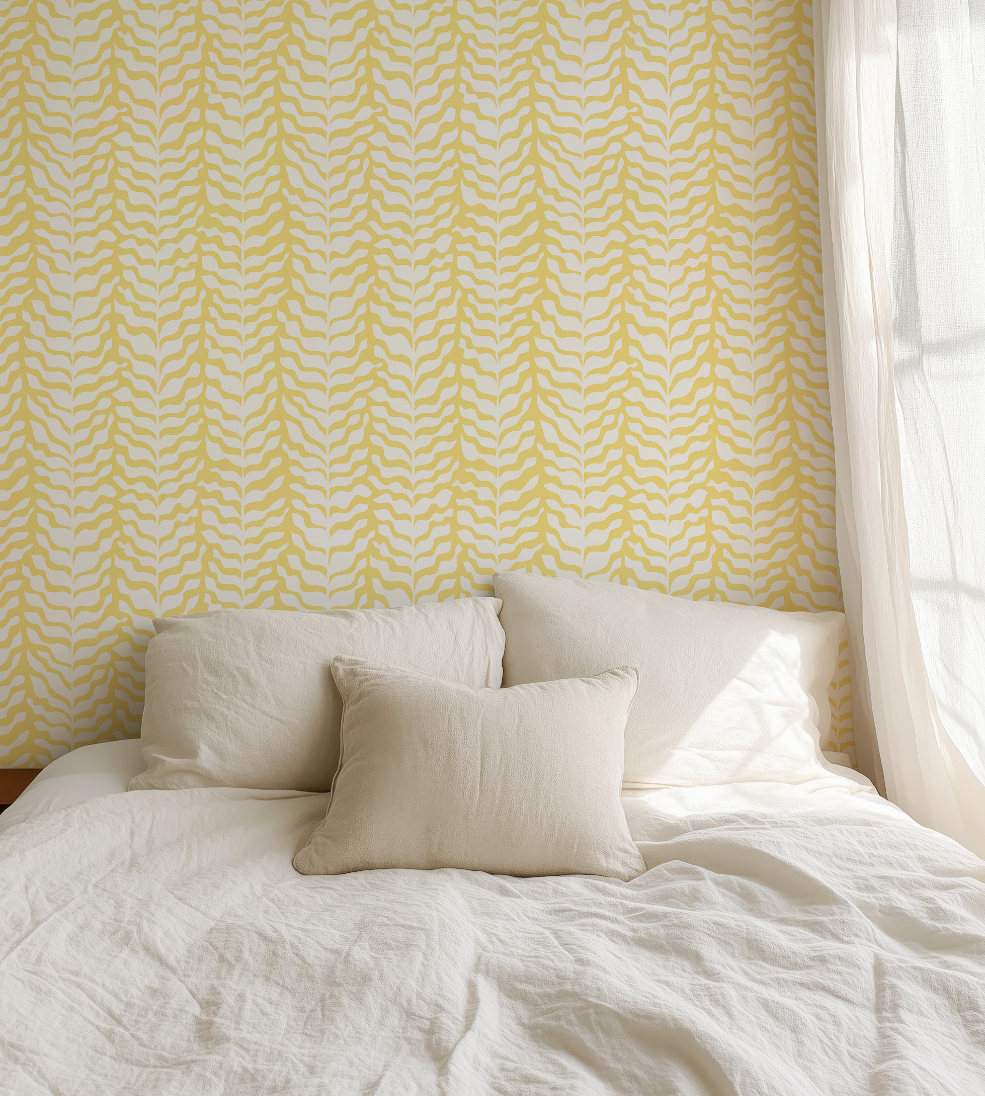 Boho Garden Yellow & White Trellis Botanical Chinoiserie Style - Wallpaper