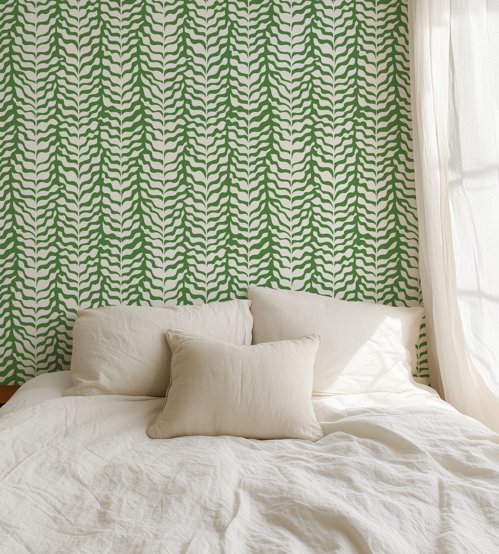 Boho Garden Green & White Botanical Chinoiserie Style - Wallpaper