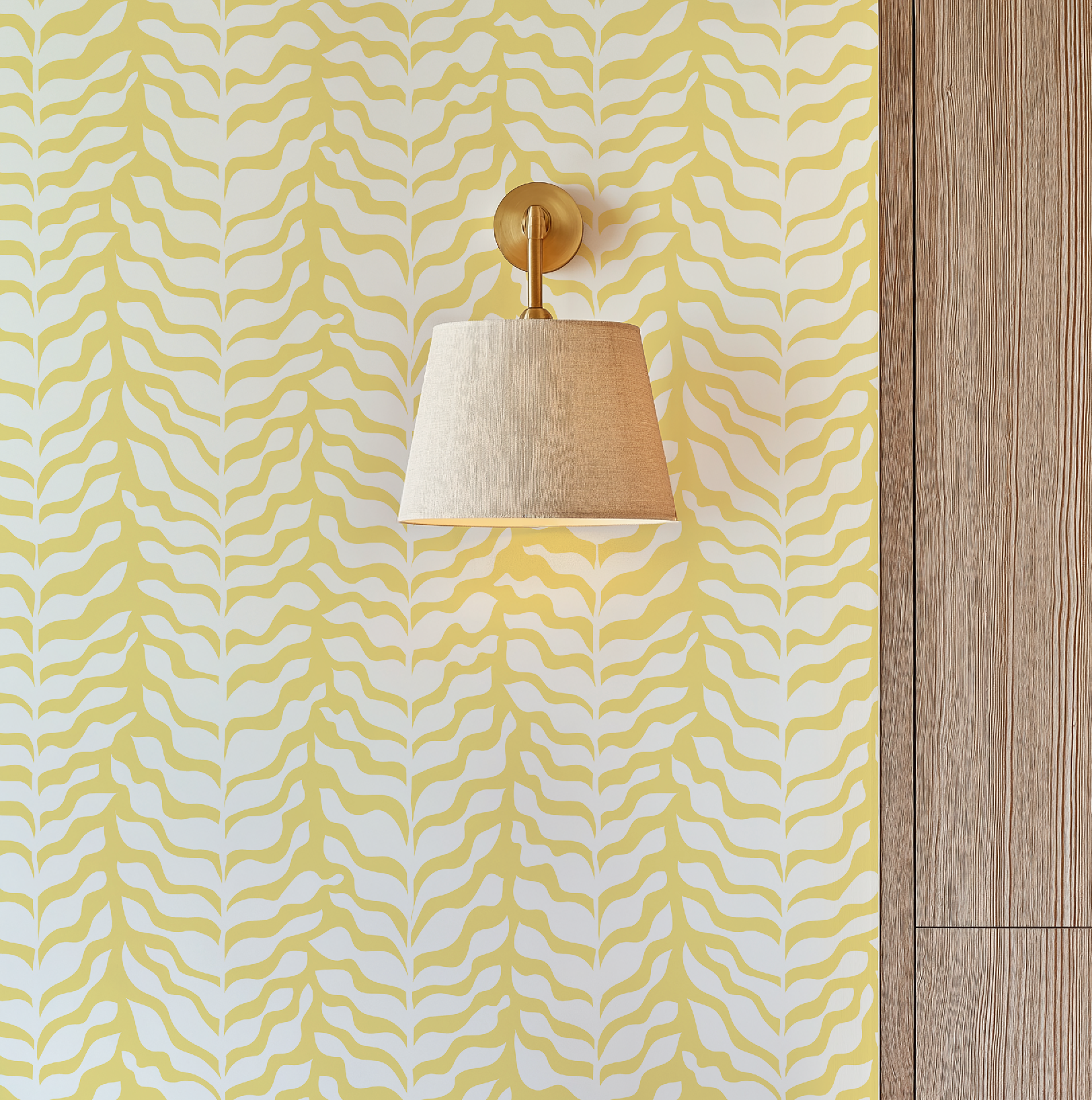 Boho Garden Yellow & White Trellis Botanical Chinoiserie Style - Wallpaper