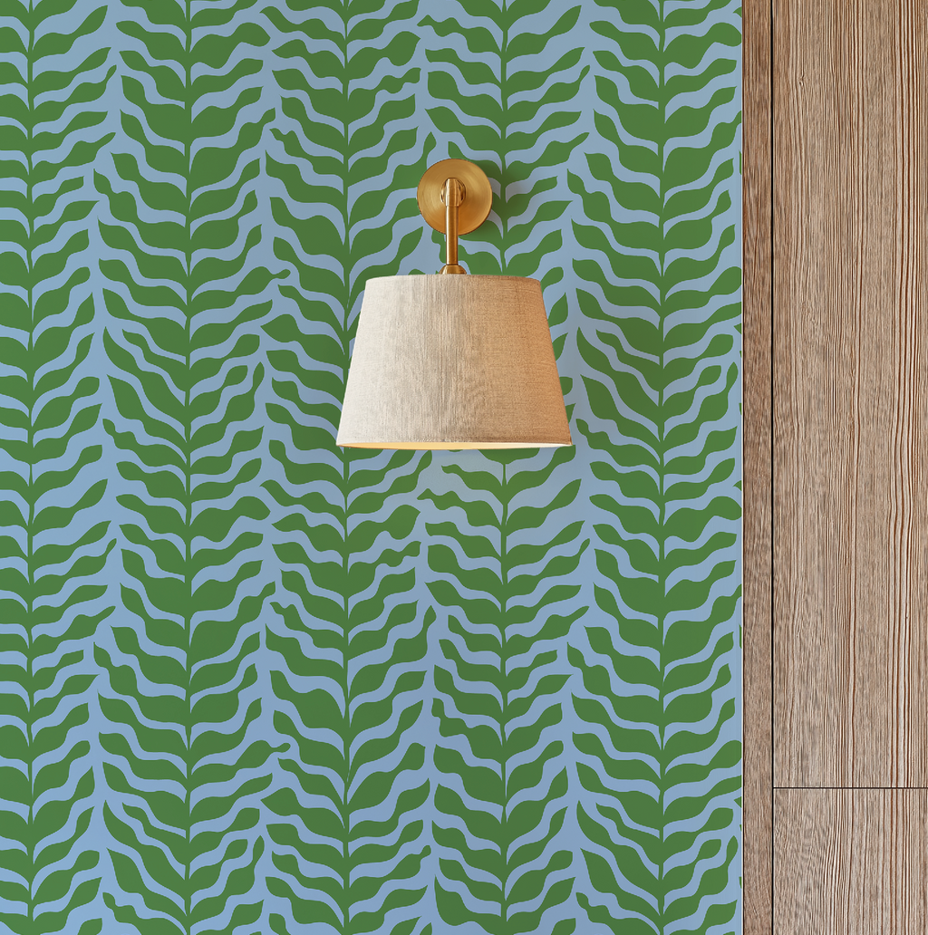 Boho Garden Green & Blue Trellis Botanical Chinoiserie Style - Wallpaper
