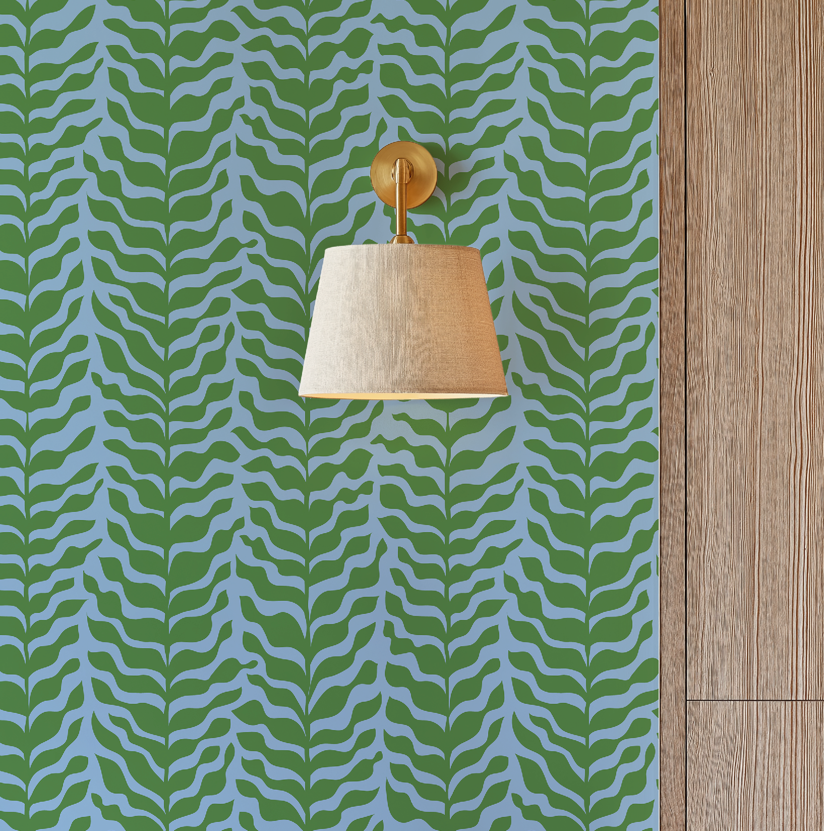 Boho Garden Green & Blue Trellis Botanical Chinoiserie Style - Wallpaper