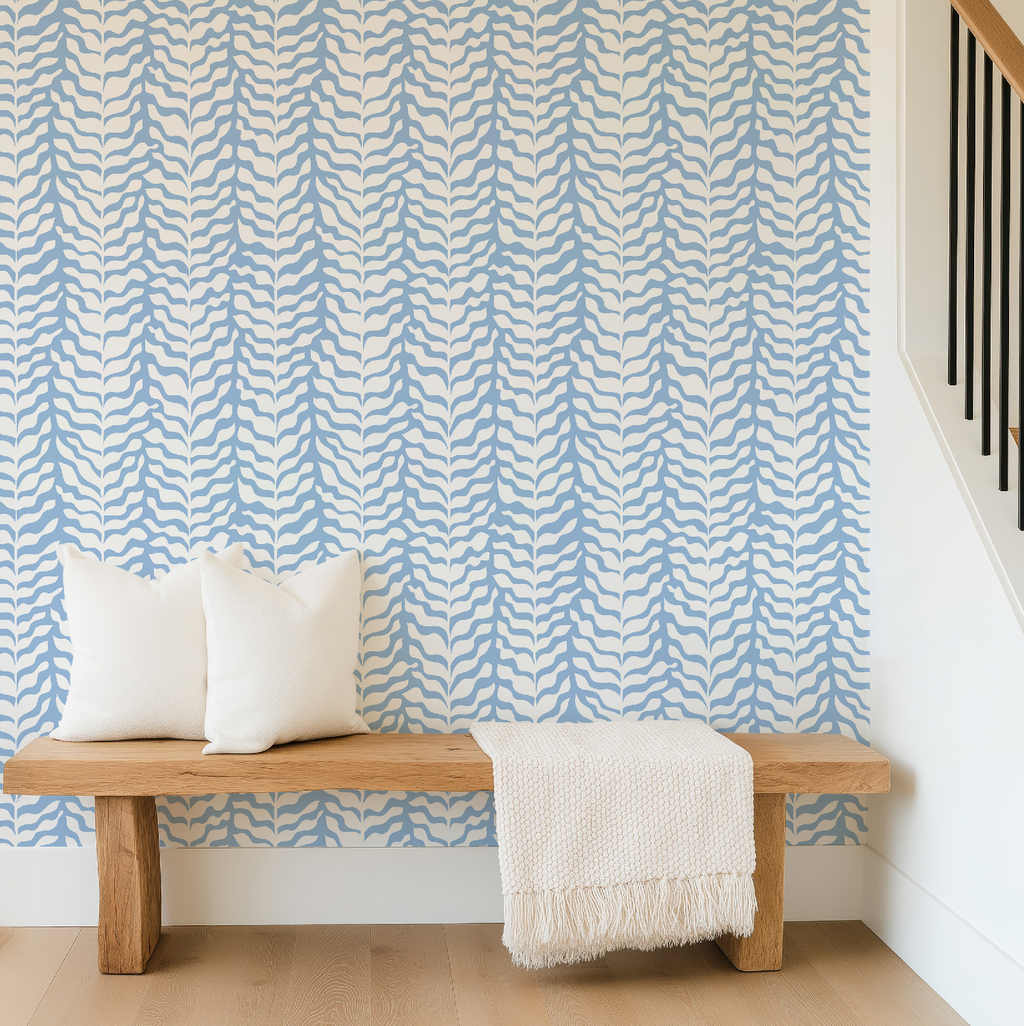 Boho Garden Blue Trellis Botanical - Wallpaper