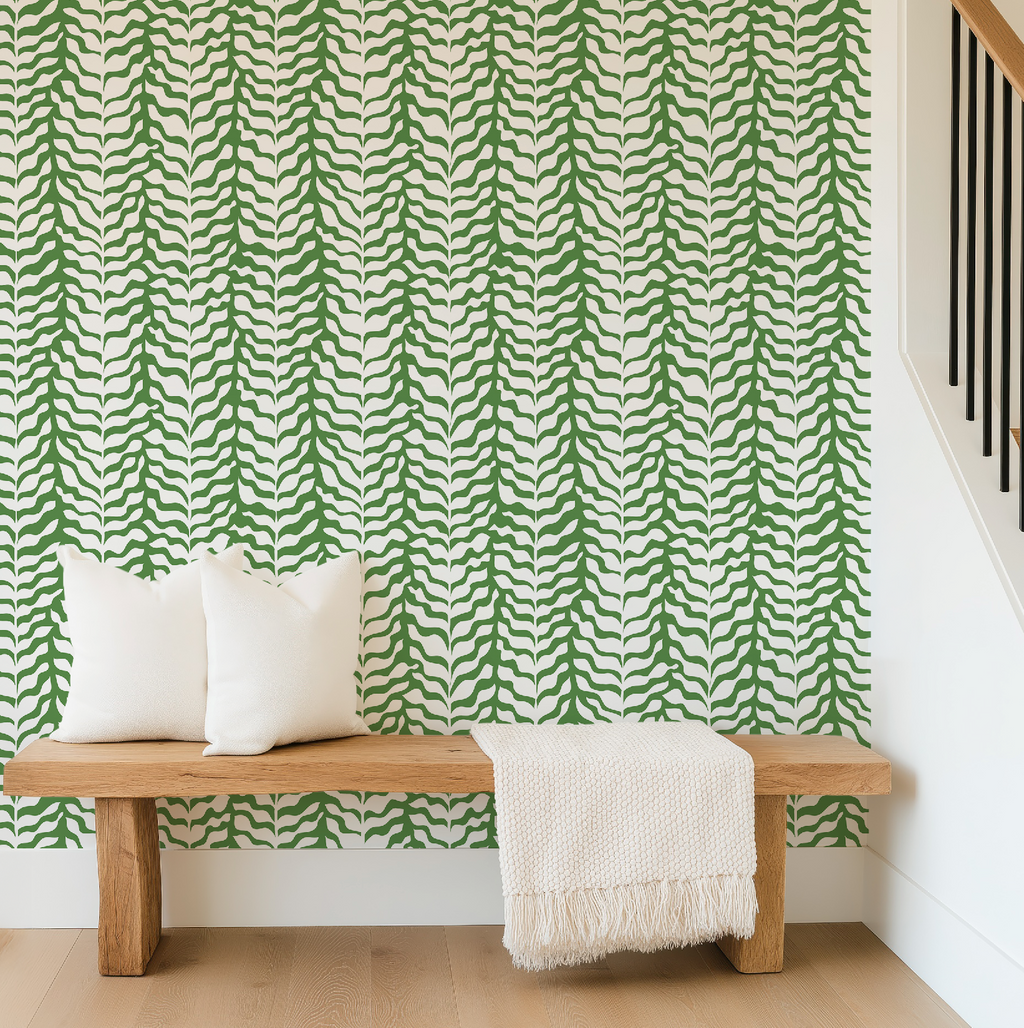 Boho Garden Green & White Botanical Chinoiserie Style - Wallpaper