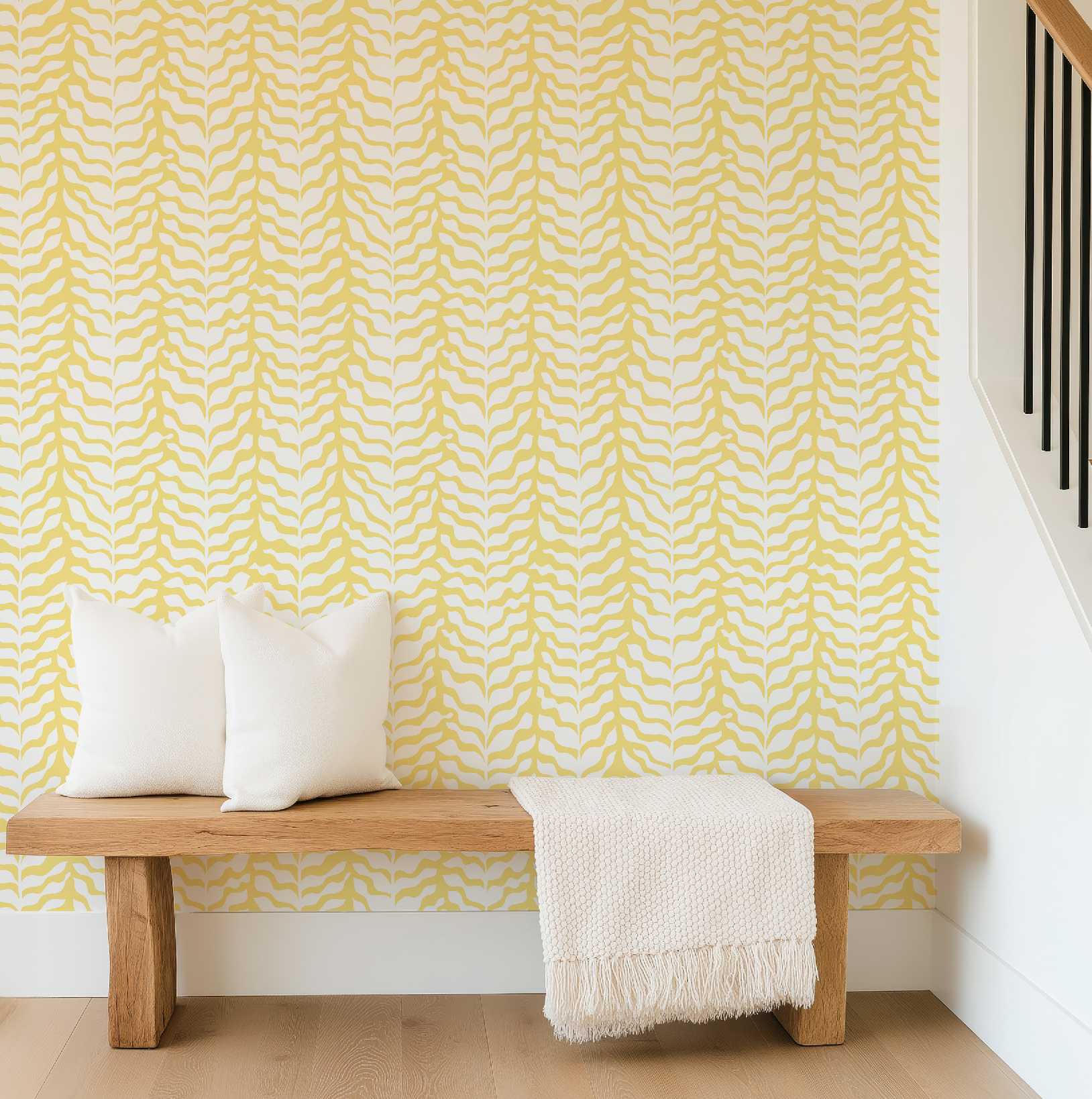 Boho Garden Yellow & White Trellis Botanical Chinoiserie Style - Wallpaper