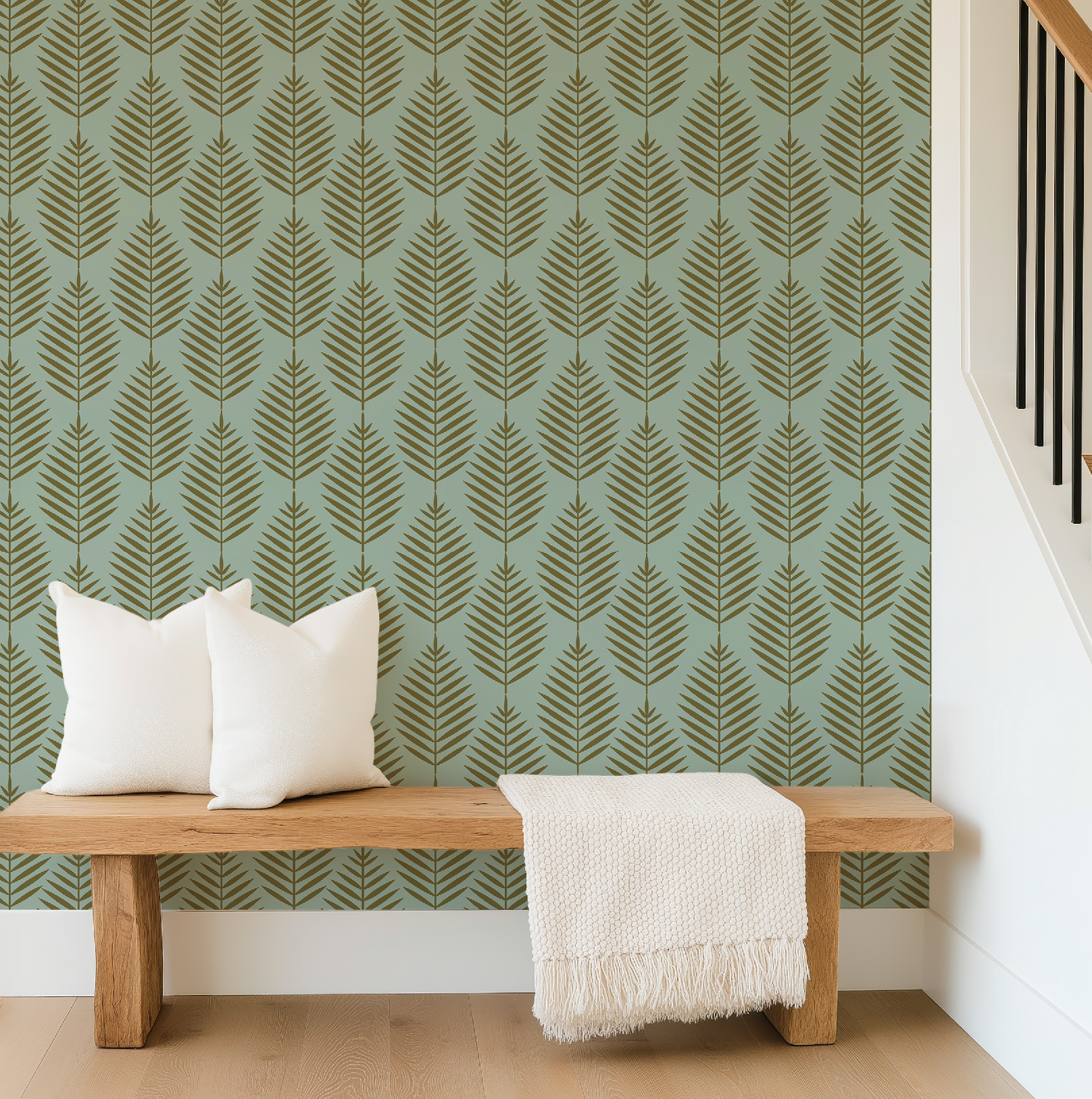Palm Beach Leaf Gold and Green Wallpaper