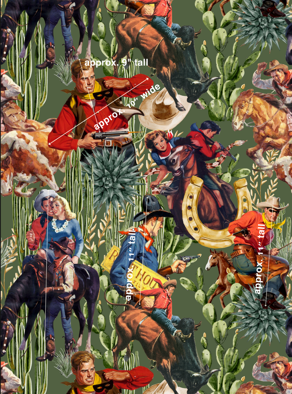 Retro Western Cowboy Sage Green Wallpaper