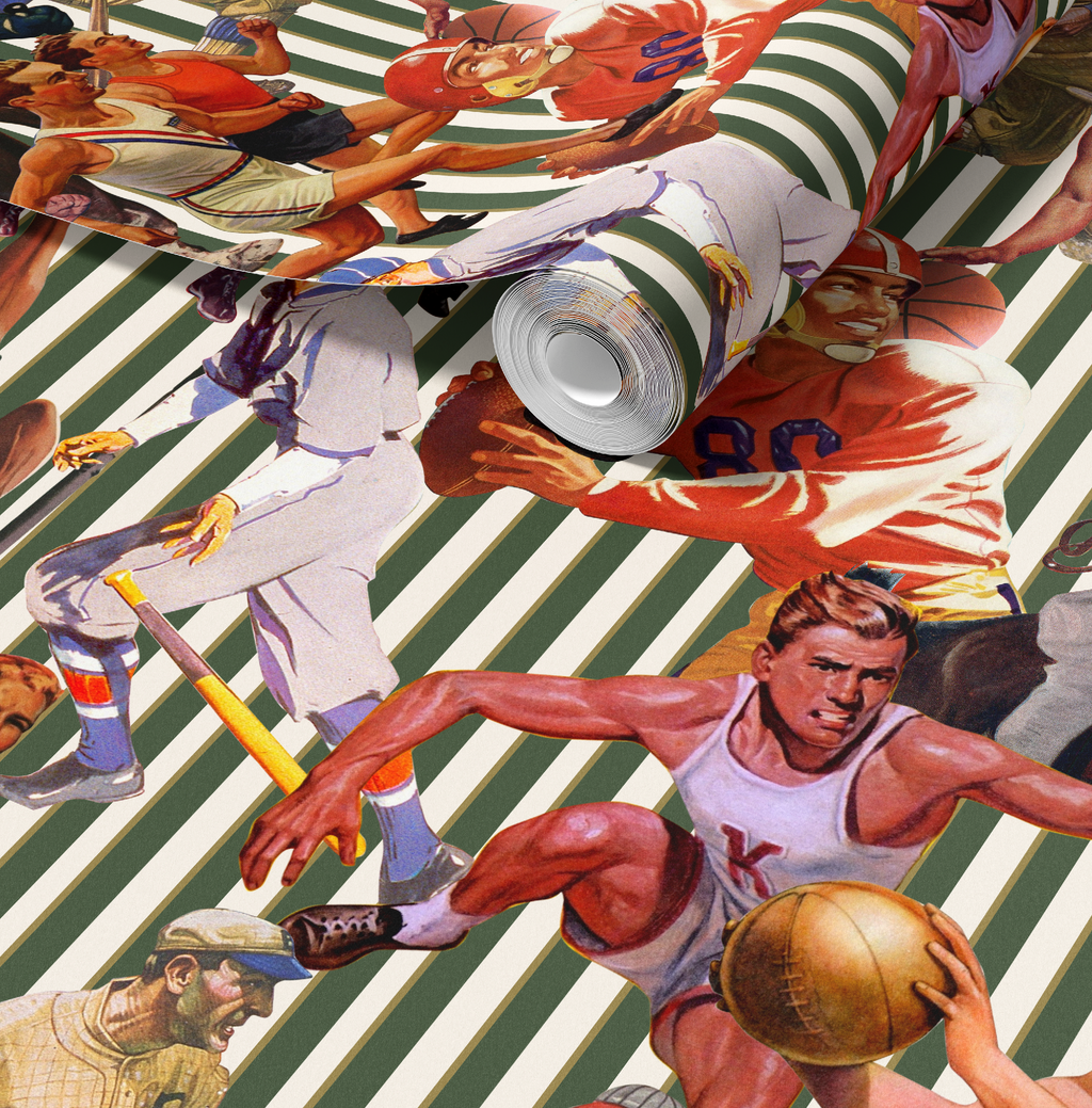 Retro Sports Green Striped Wallpaper