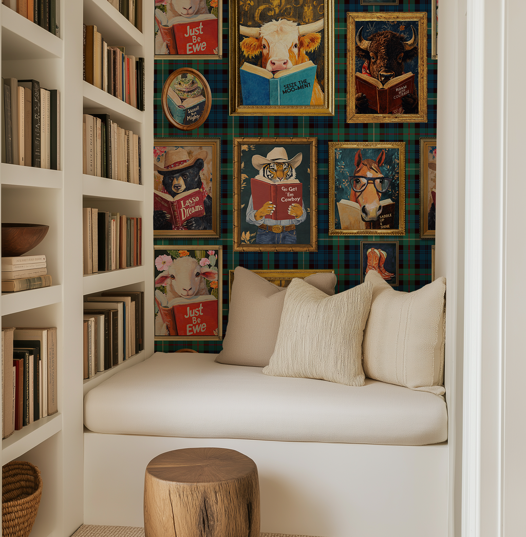 Animals Reading Western Cowboy Plaid Wallpaper