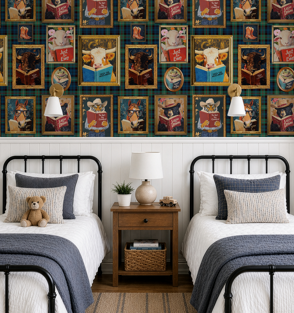 Animals Reading Western Cowboy Plaid Wallpaper