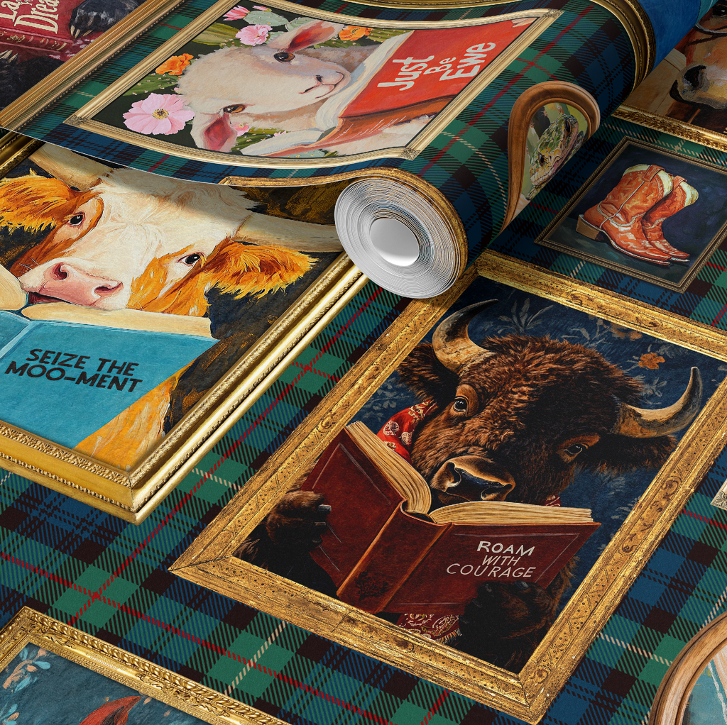 Animals Reading Western Cowboy Plaid Wallpaper