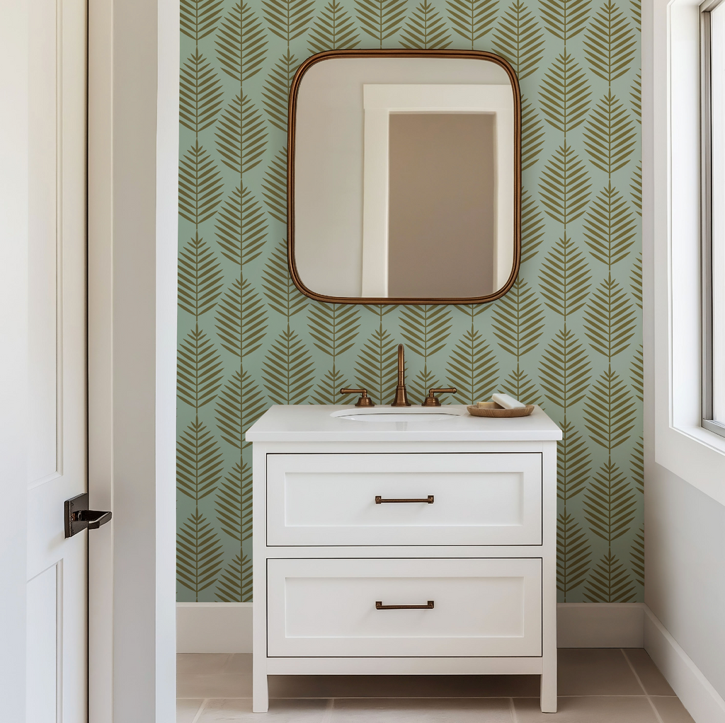 Palm Beach Leaf Gold and Green Wallpaper
