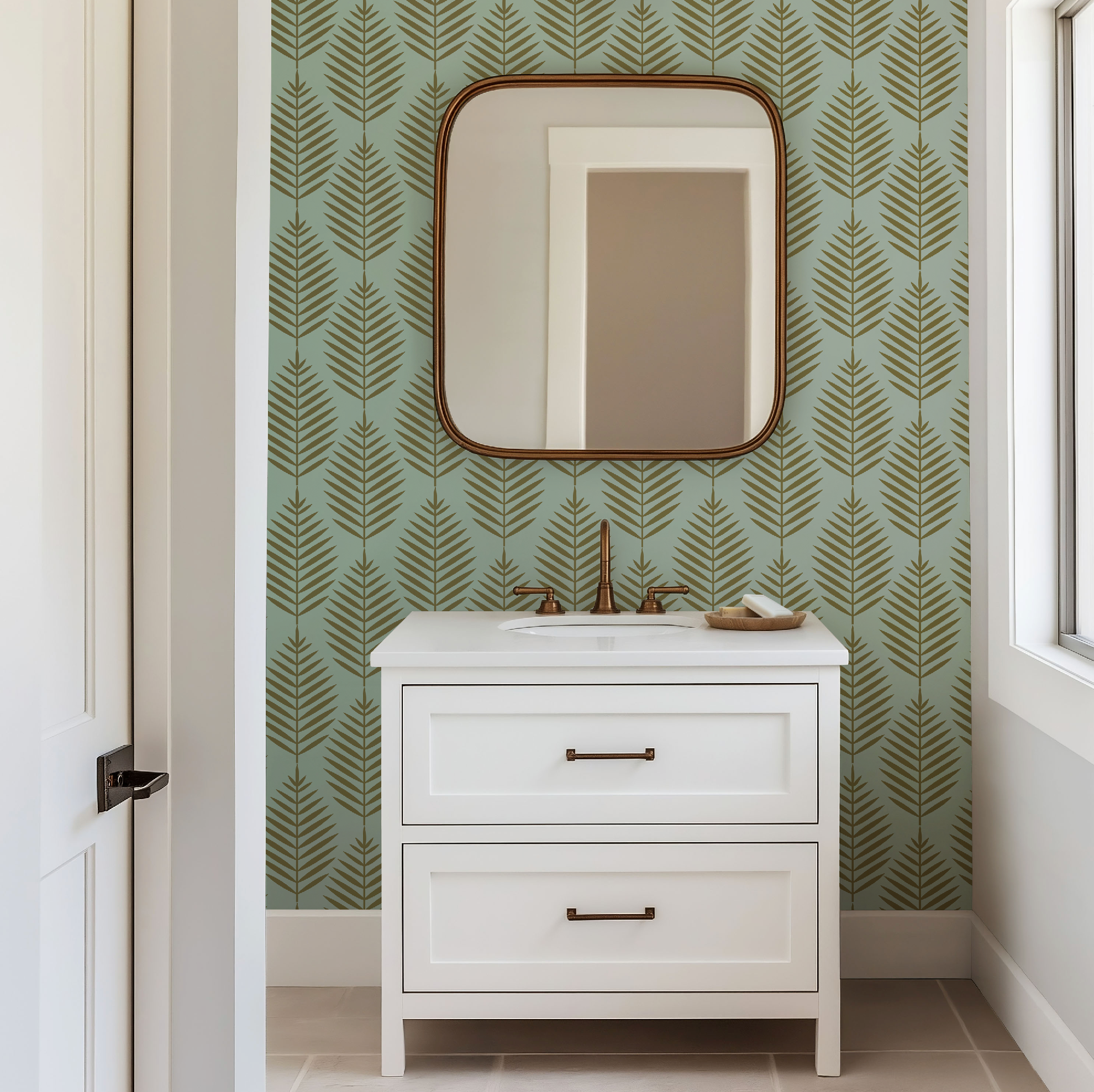 Palm Beach Leaf Gold and Green Wallpaper