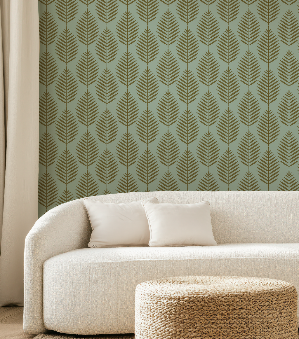 Palm Beach Leaf Gold and Green Wallpaper