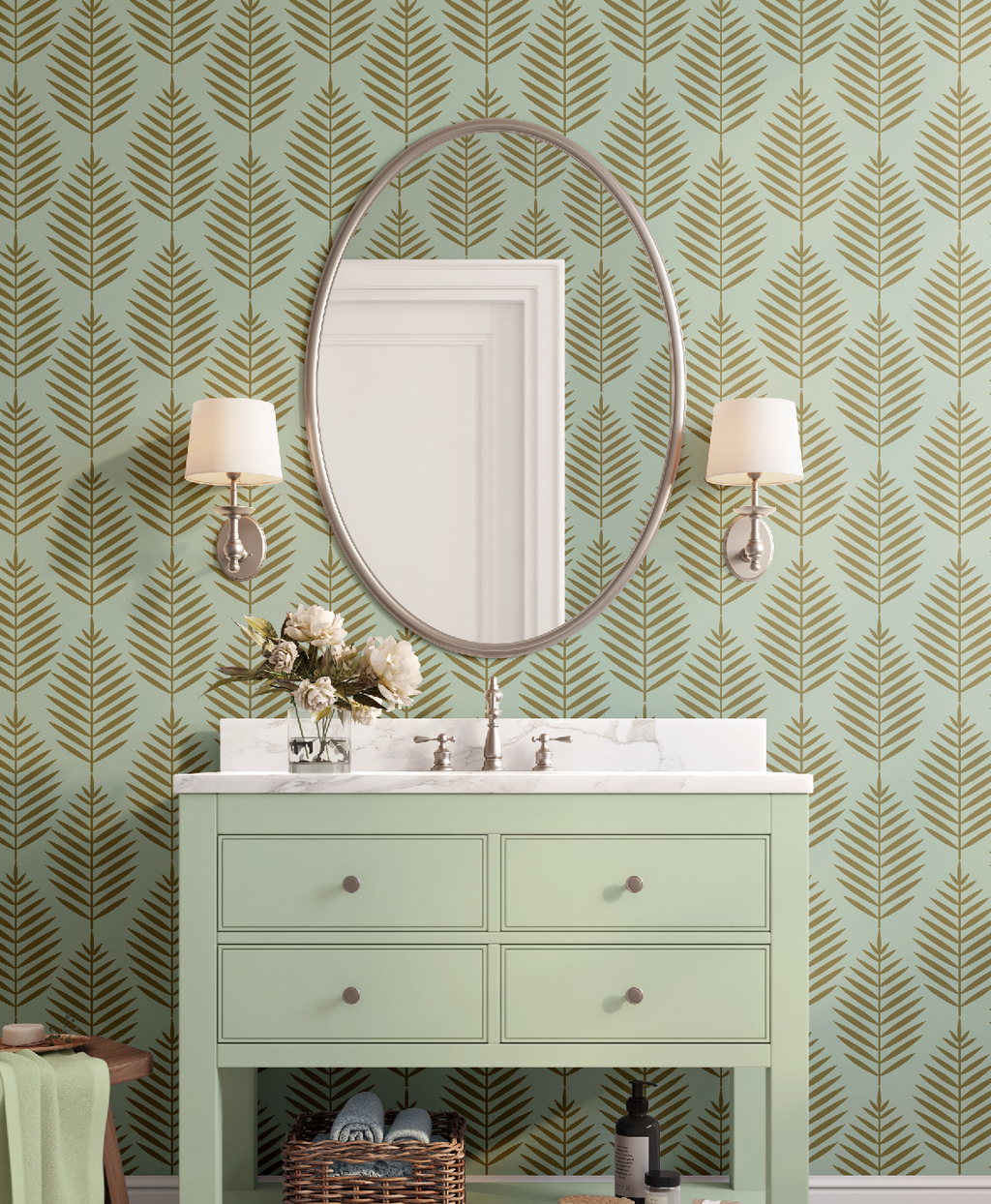 Palm Beach Leaf Gold and Green Wallpaper