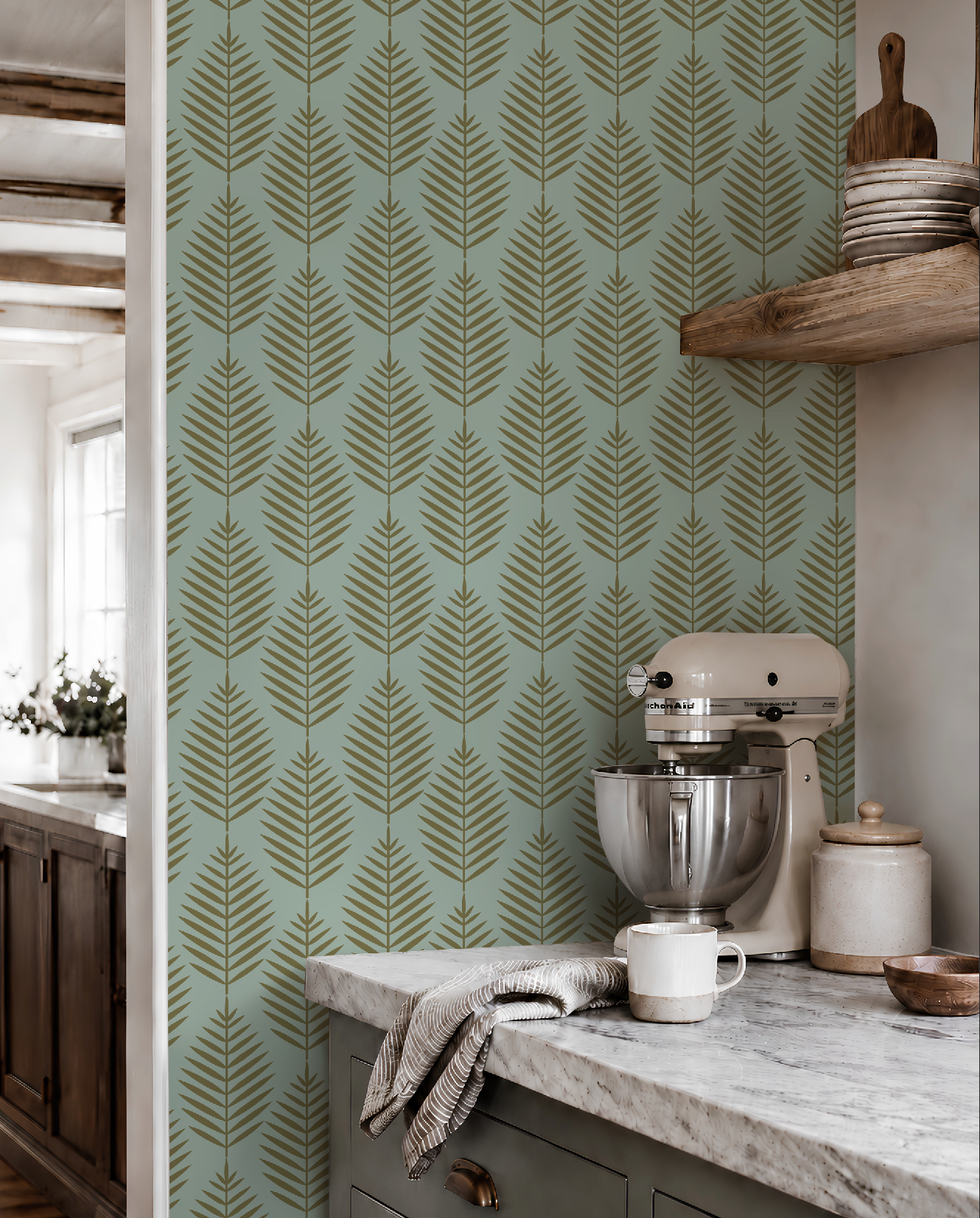 Palm Beach Leaf Gold and Green Wallpaper
