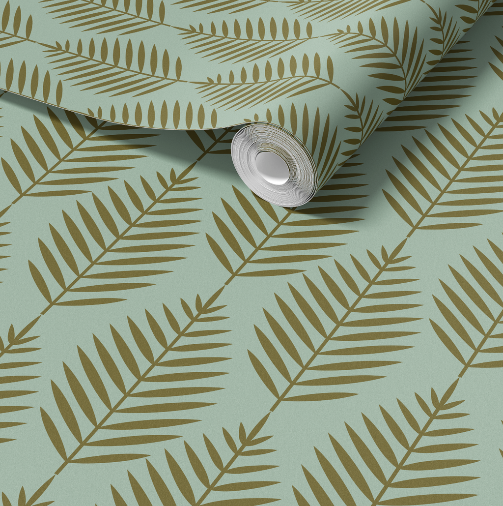 Palm Beach Leaf Gold and Green Wallpaper