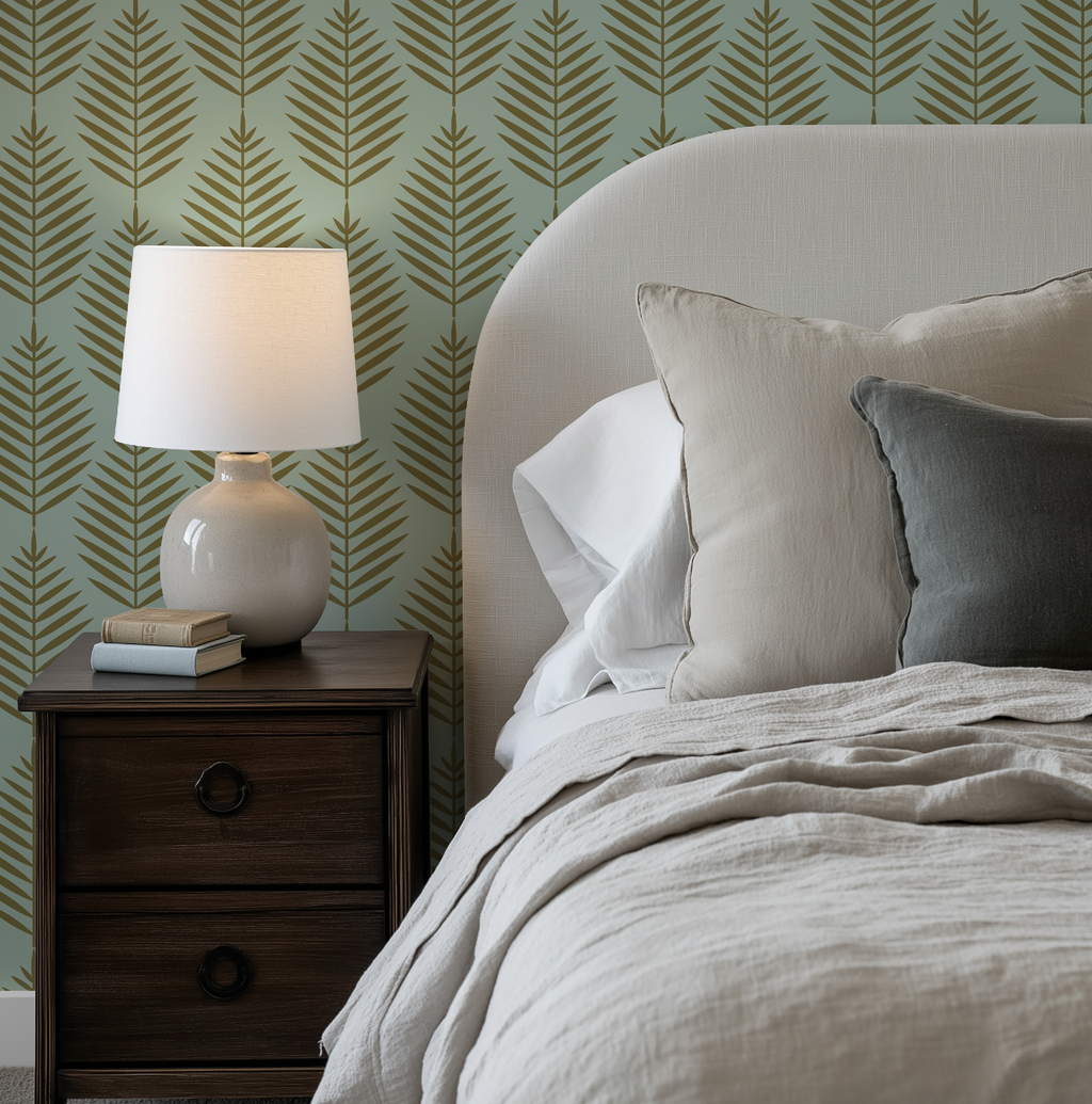 Palm Beach Leaf Gold and Green Wallpaper