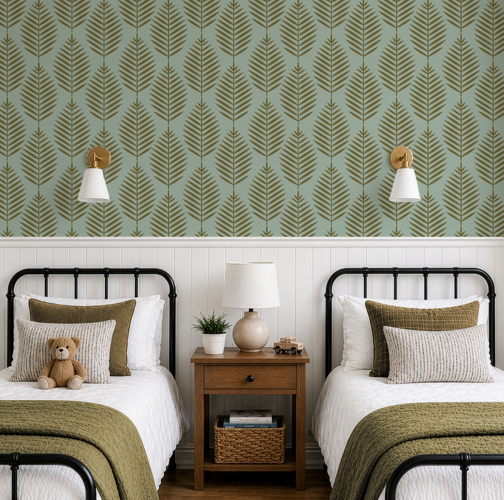 Palm Beach Leaf Gold and Green Wallpaper
