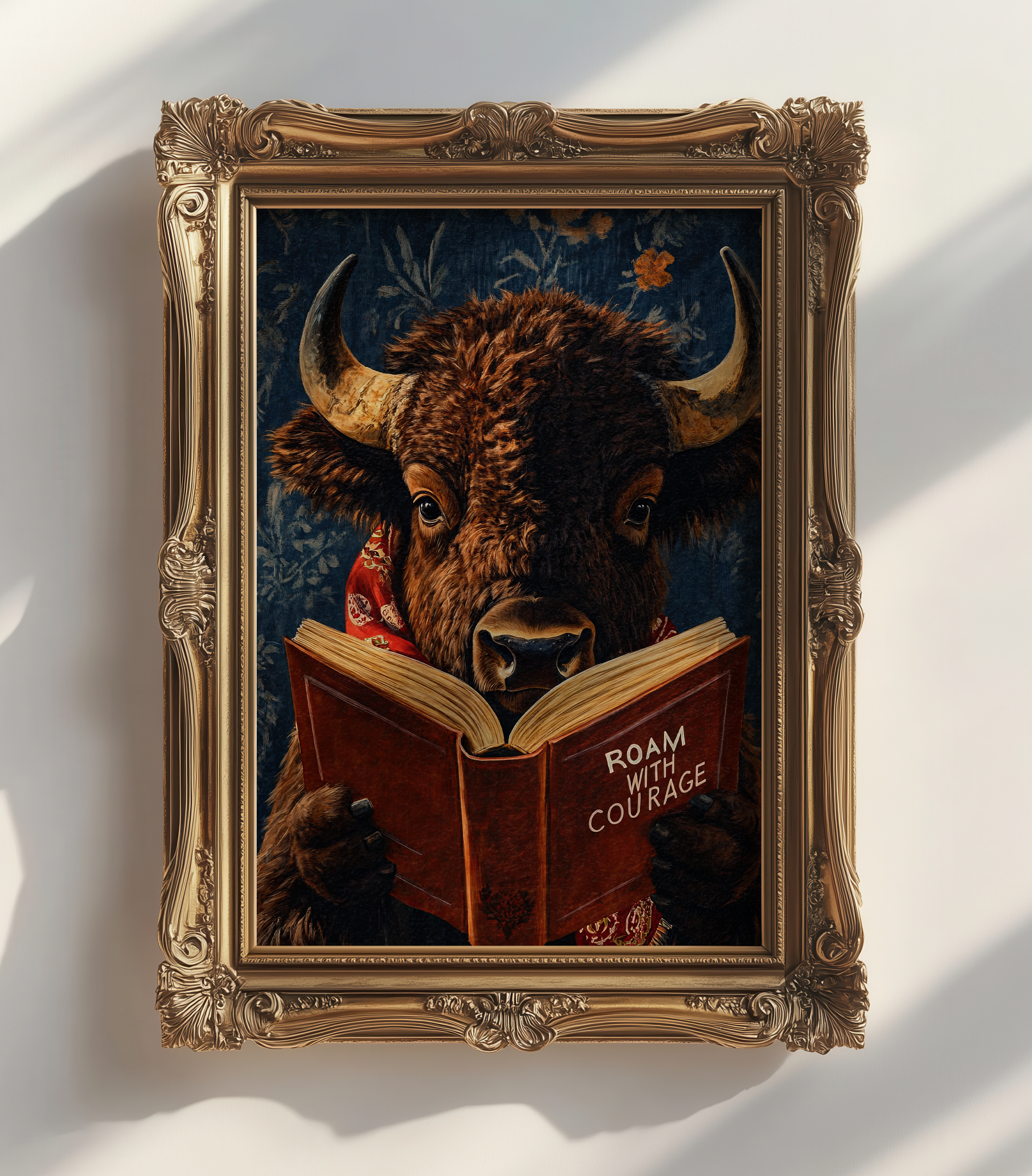 Bison Reading Book Wall Art, Roam with Courage Print, Buffalo Wall Art, Whimsical Western Decor, Book Lover Gift