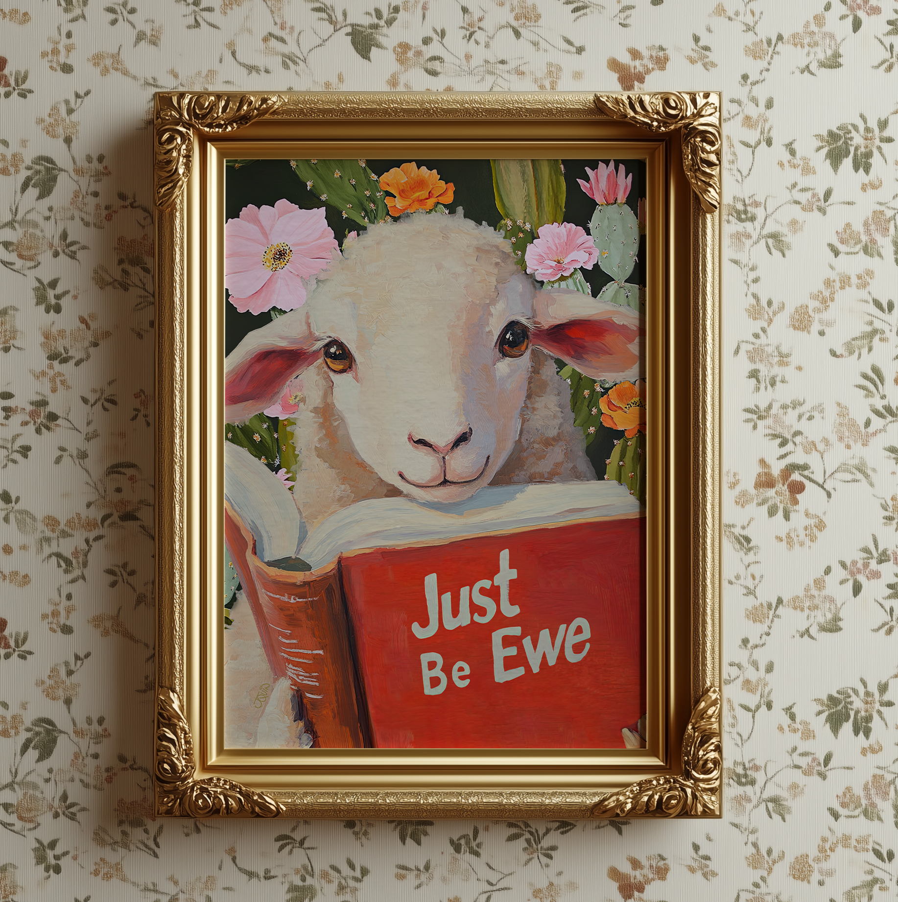 Sheep Reading Book Wall Art, Just Be Ewe Print, Lamb Wall Art, Whimsical Farm Animal Decor, Book Lover Gift