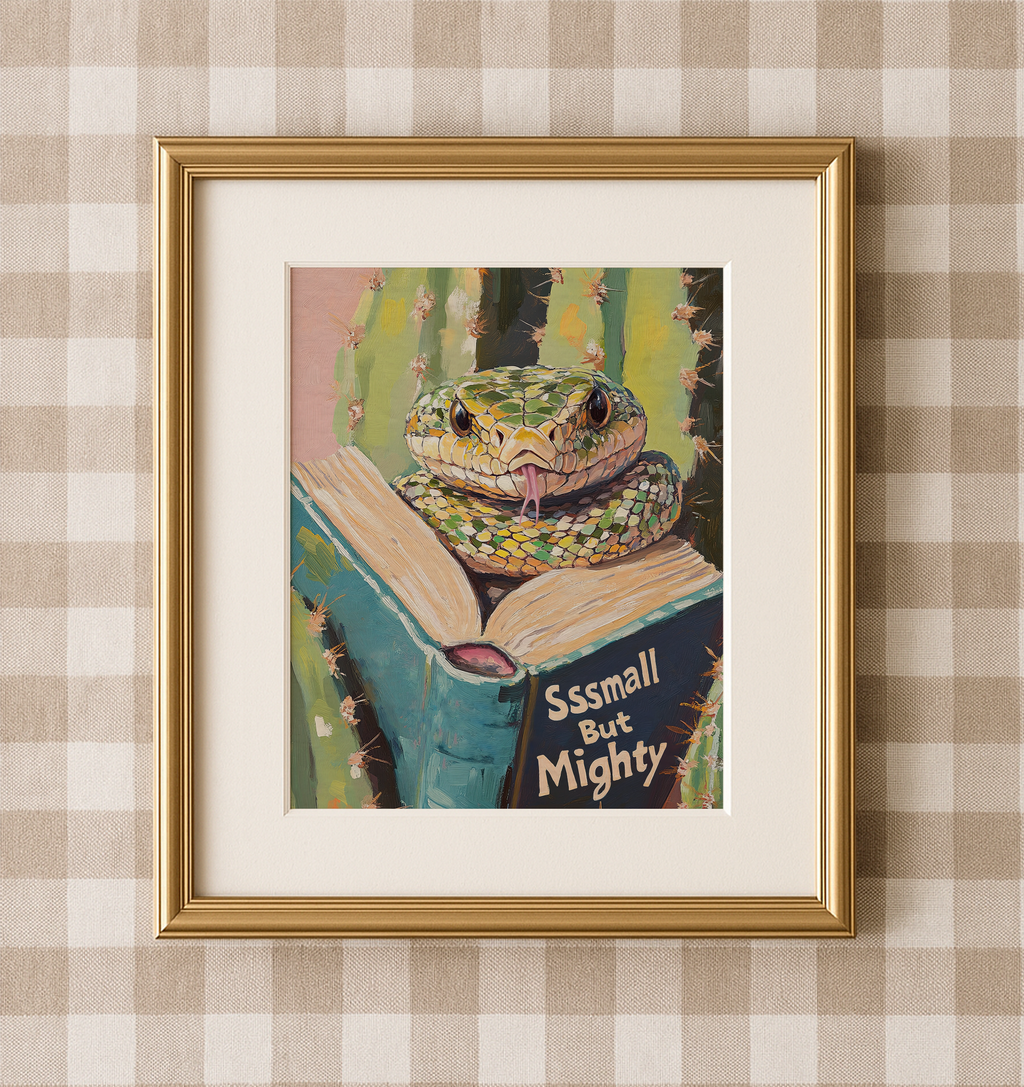 Snake Reading Book Wall Art, Sssmall But Mighty Print, Whimsical Animal Art, Book Lover Gift, Library Decor, Literary Wall Art