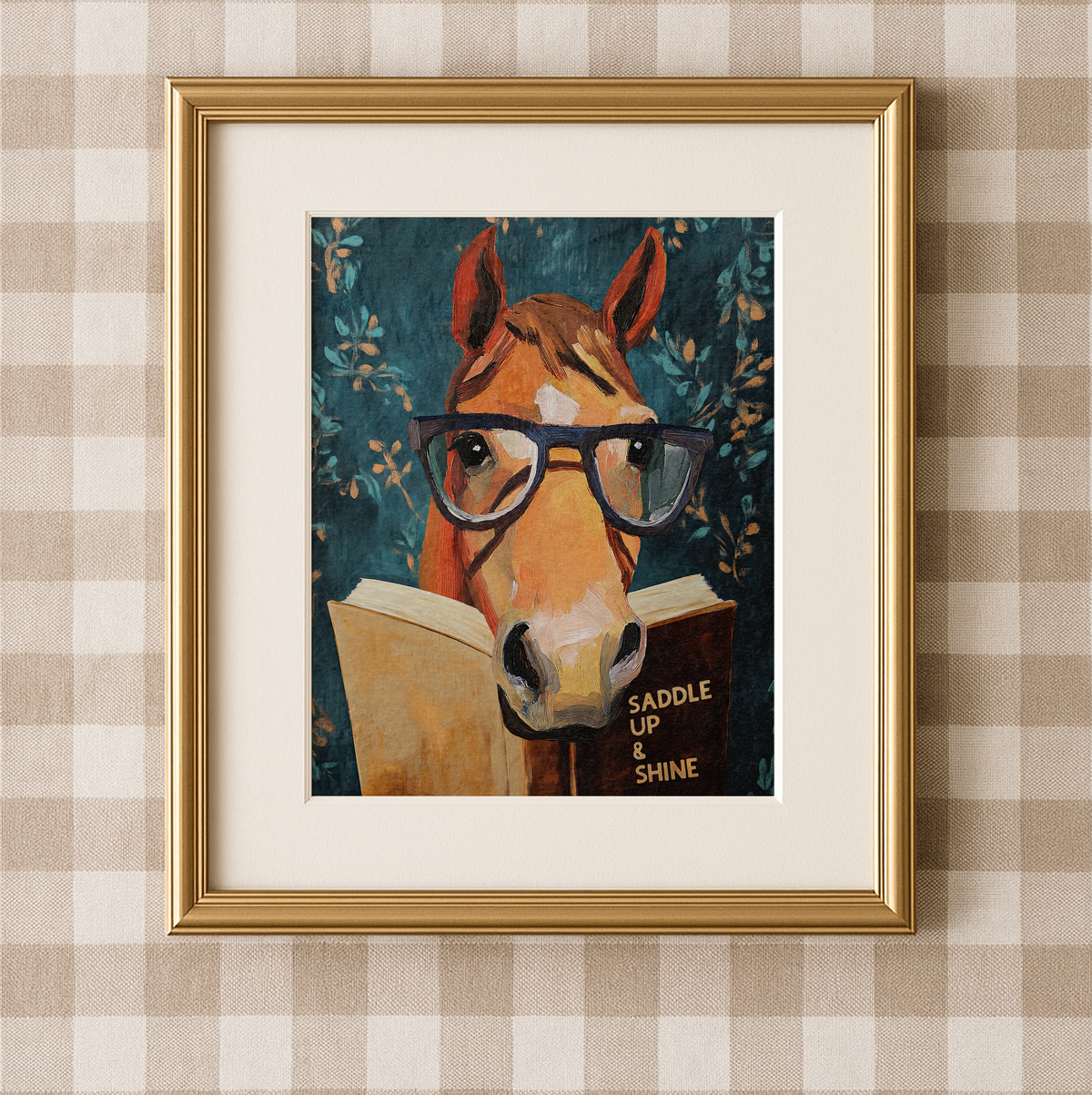 Horse Reading Book Wall Art, Saddle Up and Shine Print, Whimsical Horse Artwork, Western Decor, Book Lover Gift