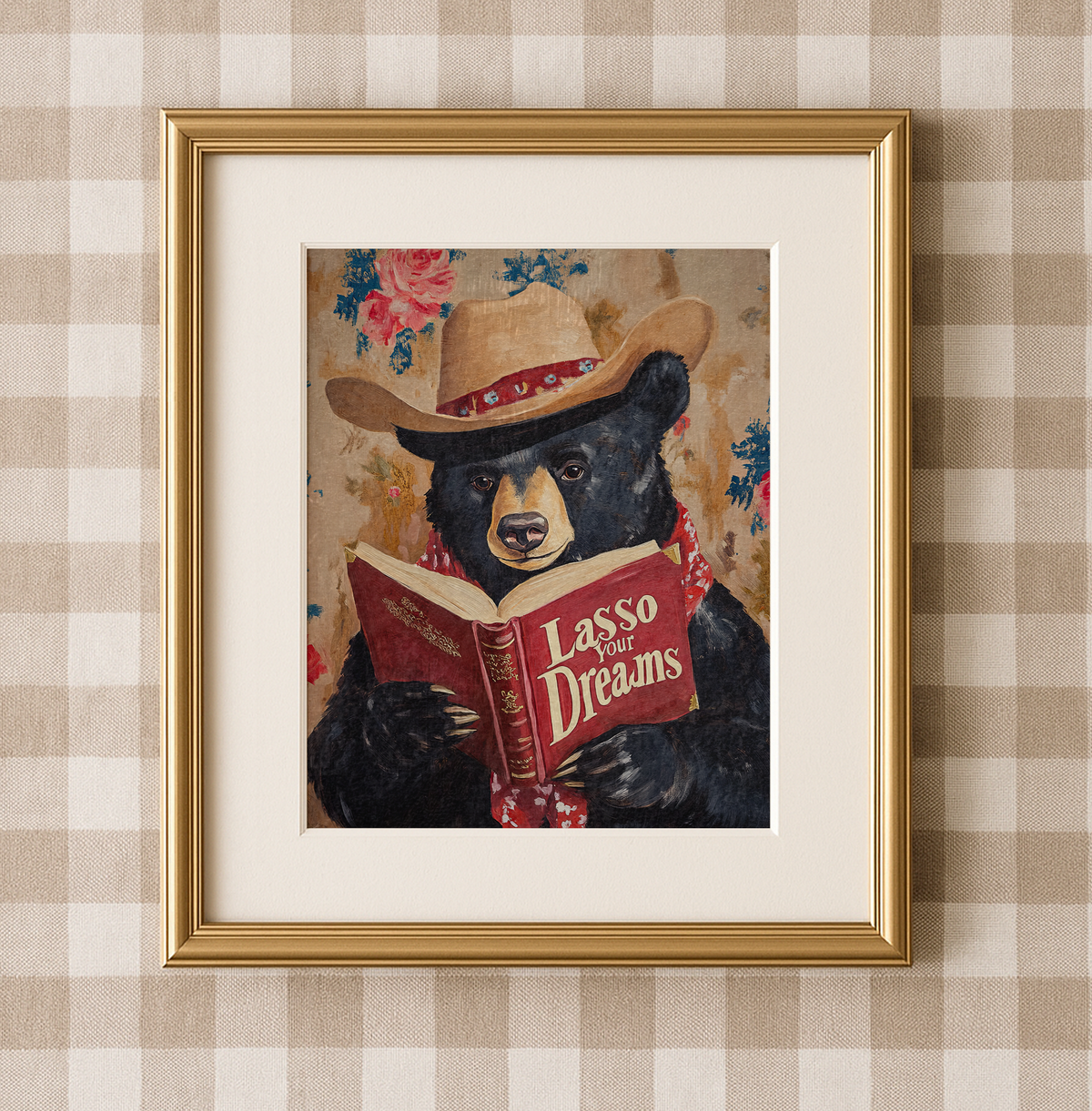 Bear Reading Book Wall Art, Lasso Your Dreams Print, Whimsical Bear Artwork, Rustic Cabin Decor, Book Lover Gift