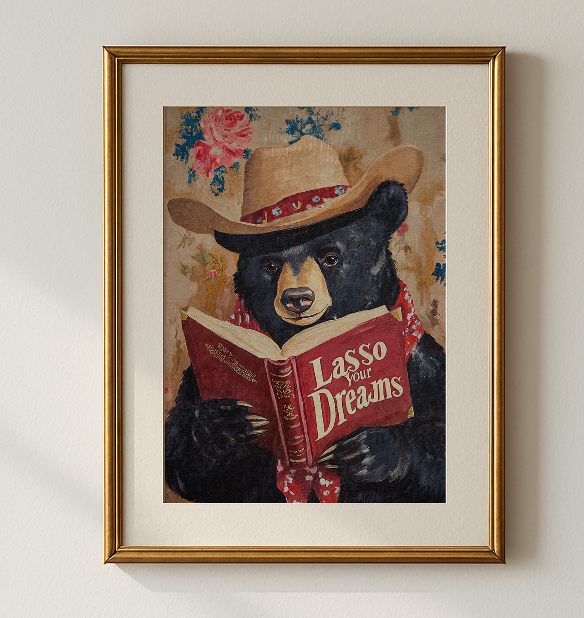 Bear Reading Book Wall Art, Lasso Your Dreams Print, Whimsical Bear Artwork, Rustic Cabin Decor, Book Lover Gift