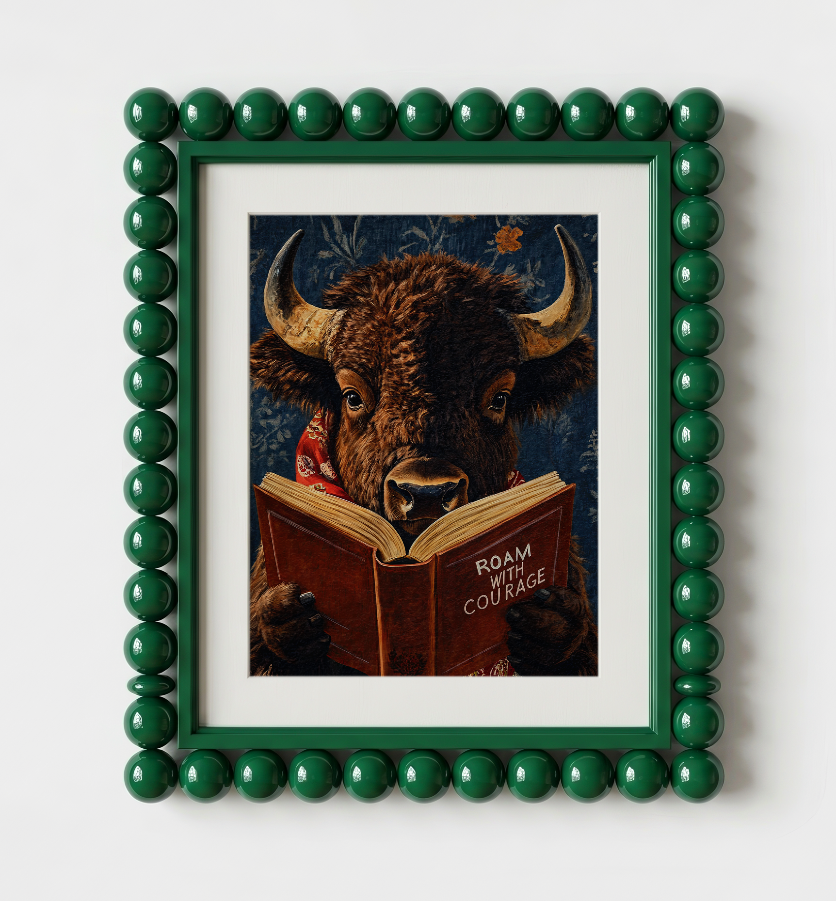 Bison Reading Book Wall Art, Roam with Courage Print, Buffalo Wall Art, Whimsical Western Decor, Book Lover Gift