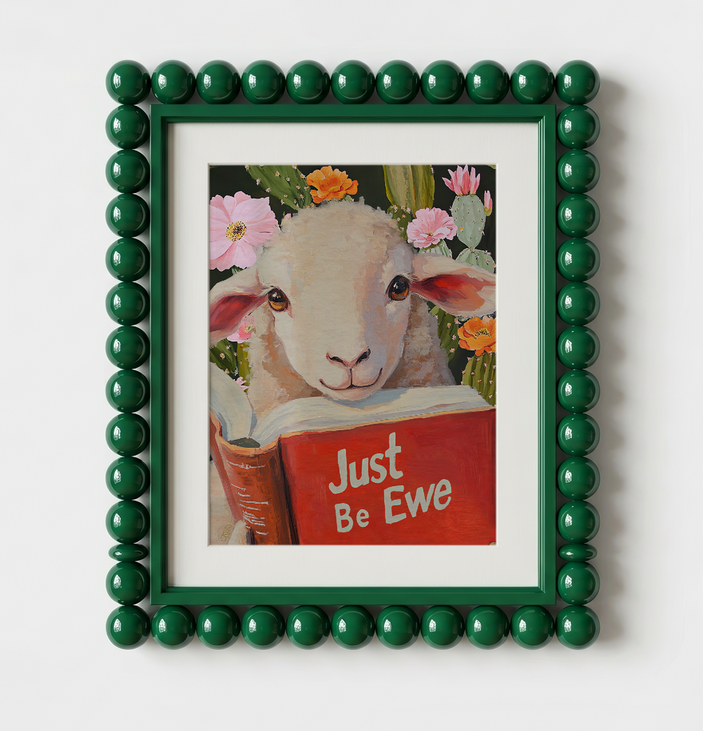 Sheep Reading Book Wall Art, Just Be Ewe Print, Lamb Wall Art, Whimsical Farm Animal Decor, Book Lover Gift